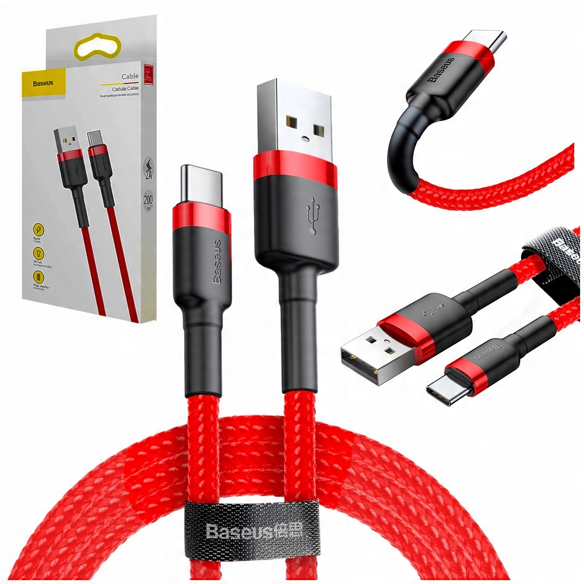 

Kabel Usb-c Do Usb Baseus QC3.0 2A 200cm Nylonowy