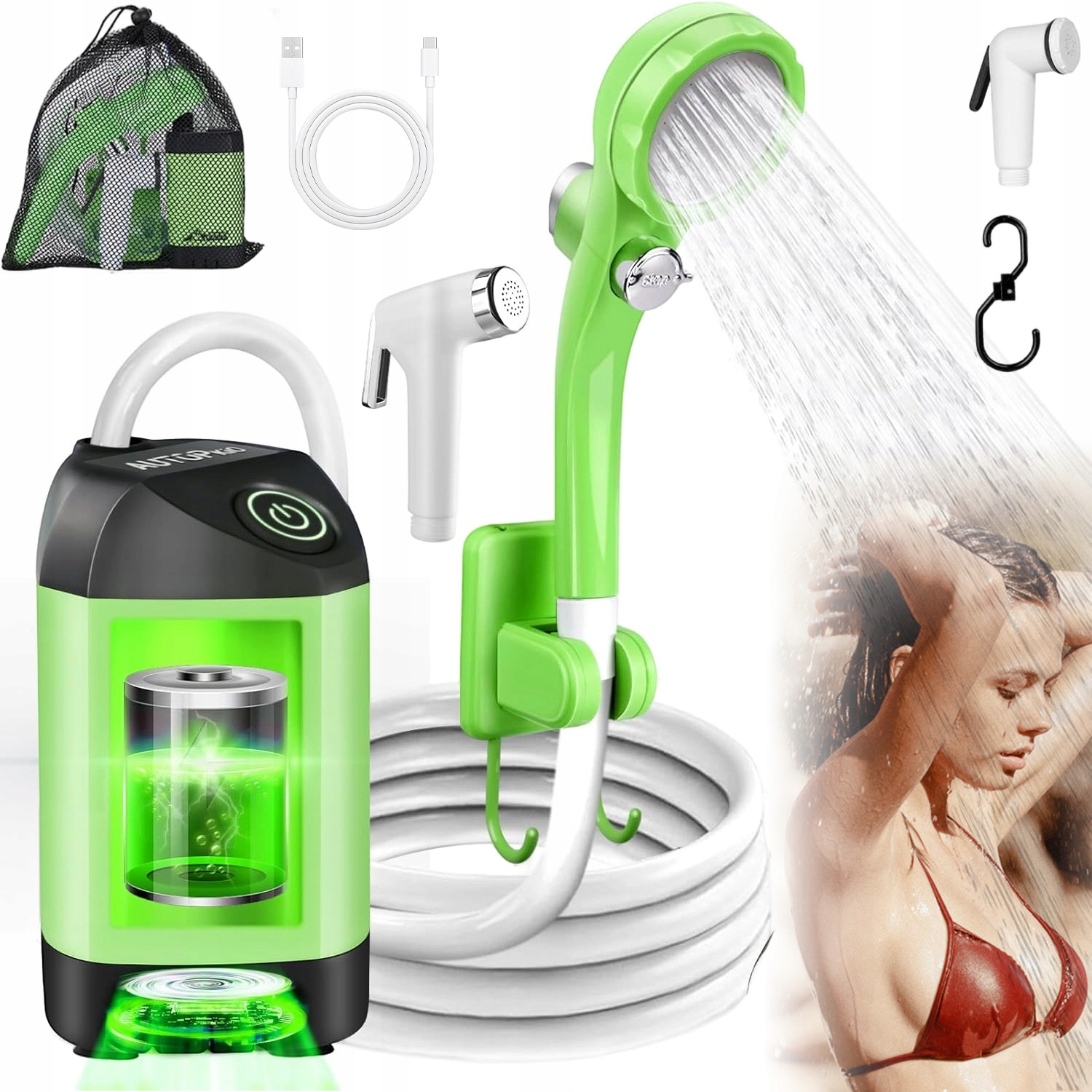 Kempingová Sprcha Pumpa Usb LCD Elektrická Turistická 4800MAH