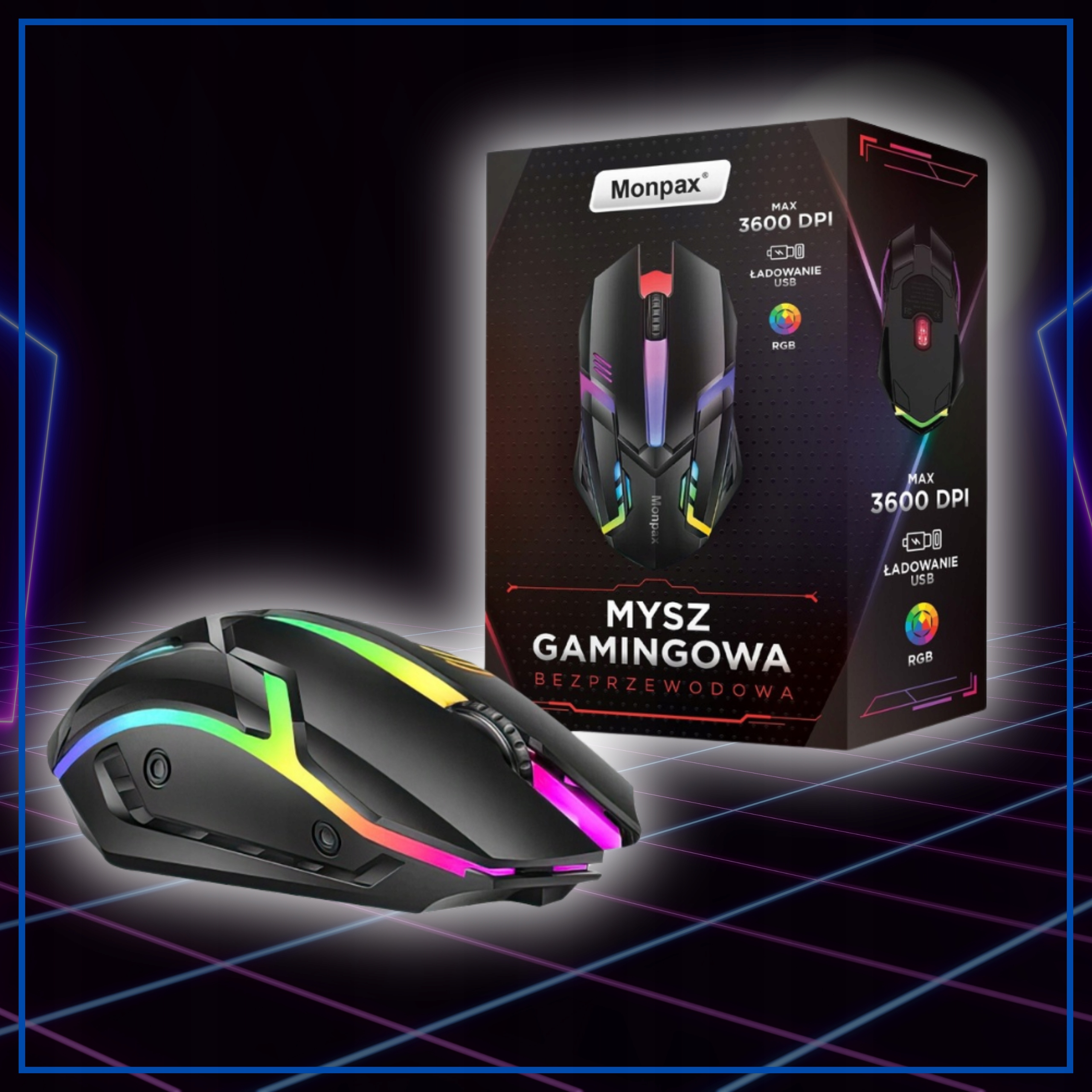 MYSZKA GAMINGOWA MYSZ DLA GRACZY BEZPRZEWODOWA KOMPUTEROWA LED RGB Model MONPAX M-934