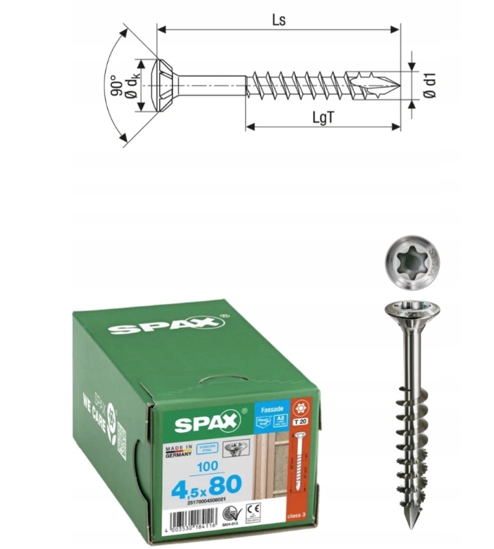 Šroub do fasádní desky spax 4,5 x 80 Li A2 Tx cut 100 ks