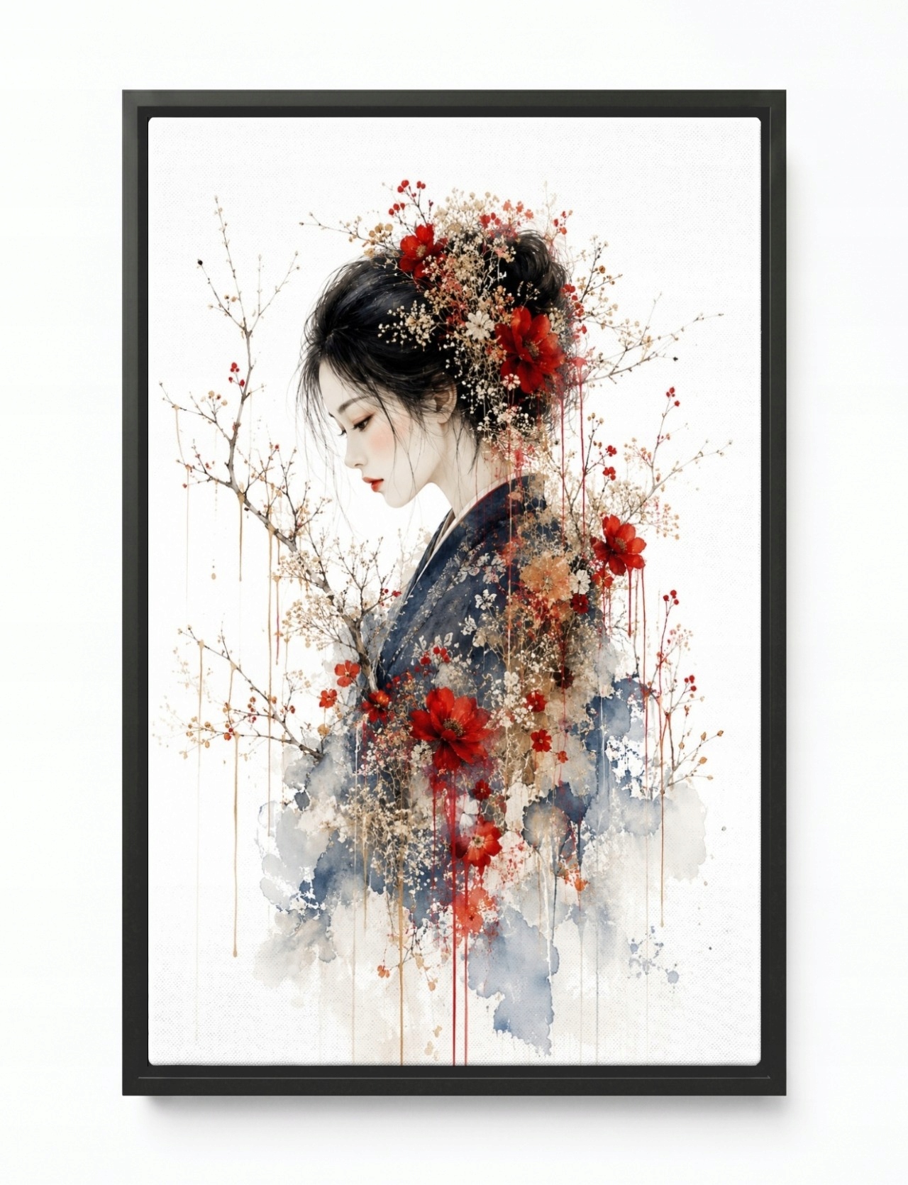 Obraz Rám Americký Box Portrét Žena Gejša Asie Orient Japandi 40x60