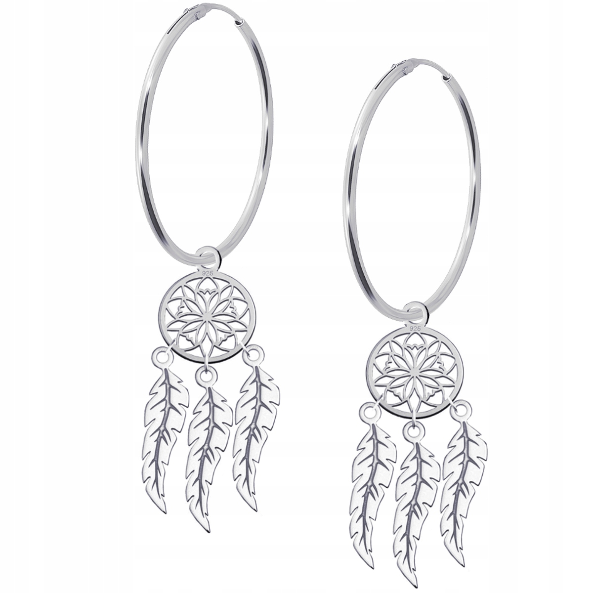 

Kolczyki Duże Koła Łapacz Snów srebro 925