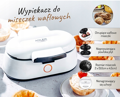 Wypiekacz do Miseczek Waflowych AD 3062 Nieprzywierający 1000W