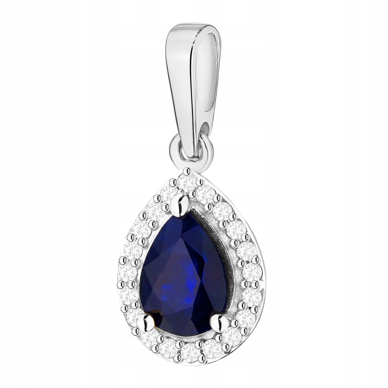 Złota Zawieszka Wisiorek pr. 585 Szafir 0,60ct z Brylantami Markiza 14k