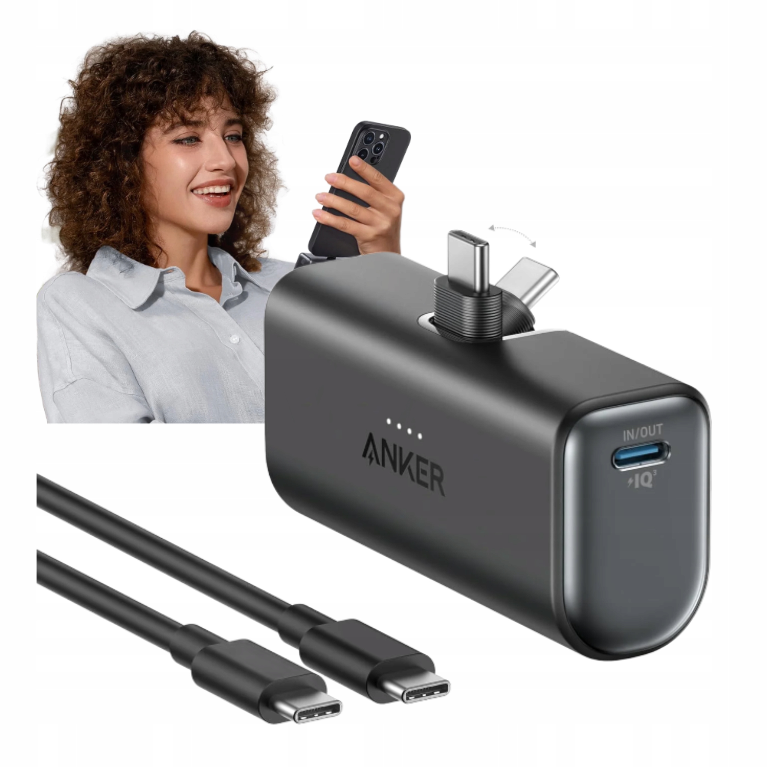 Kieszonkowy Powerbank 5000mAh 22.5W Z Wbudowanym Zlaczem Usb C Skladany