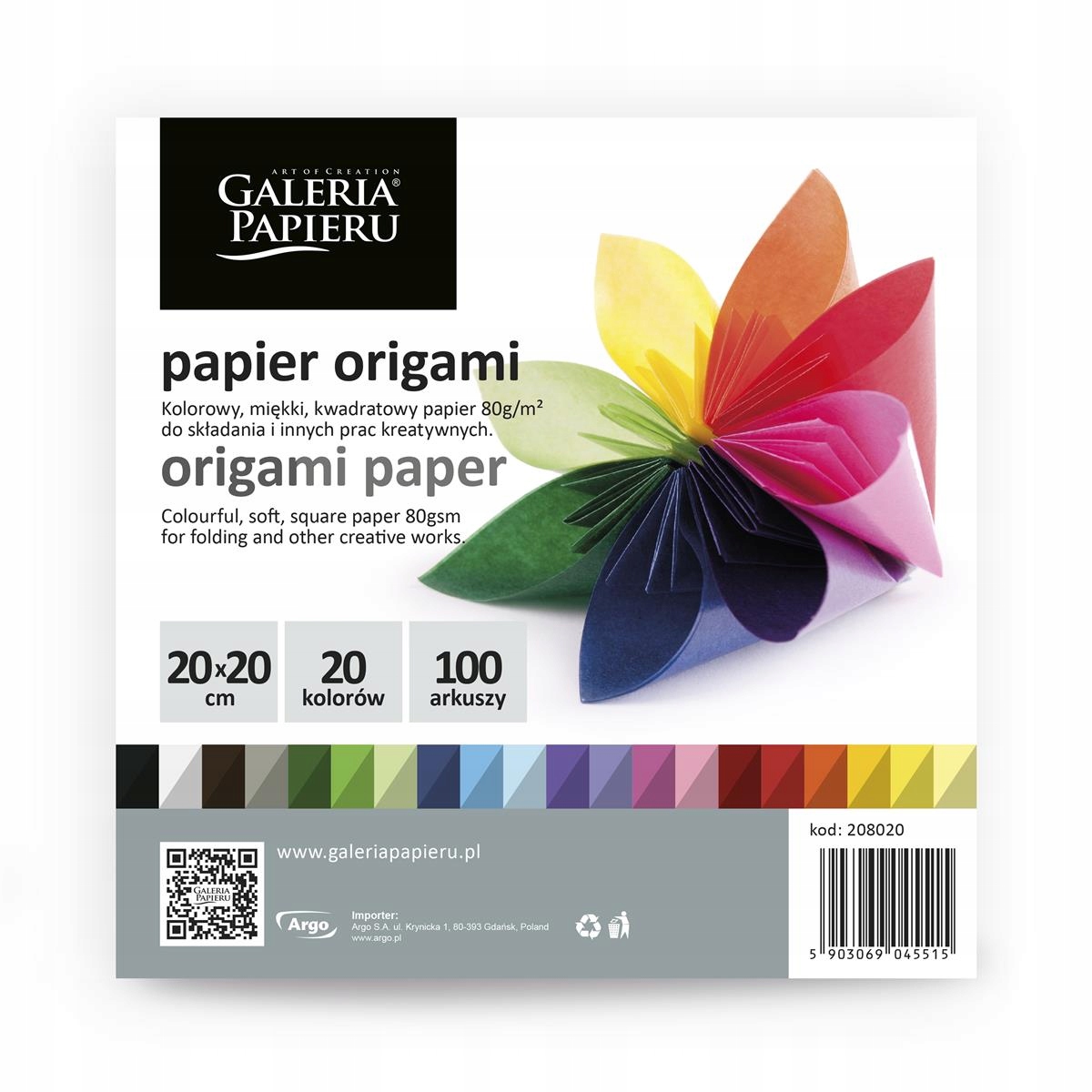 

Papier origami 20x20cm kolor