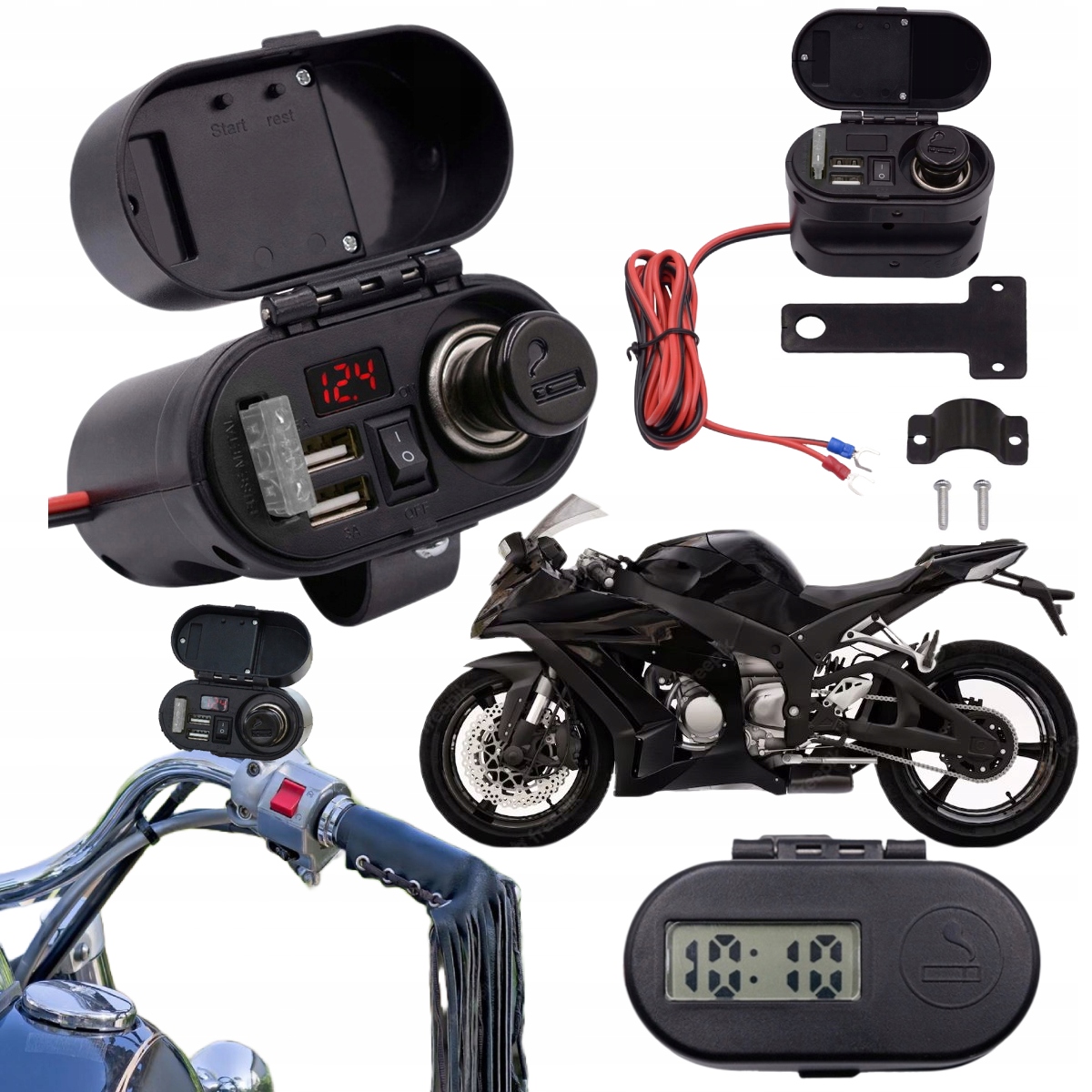 ŁADOWARKA MOTOCYKL 2x USB 3A SZYBKA WOLTOMIERZ Stan opakowania oryginalne