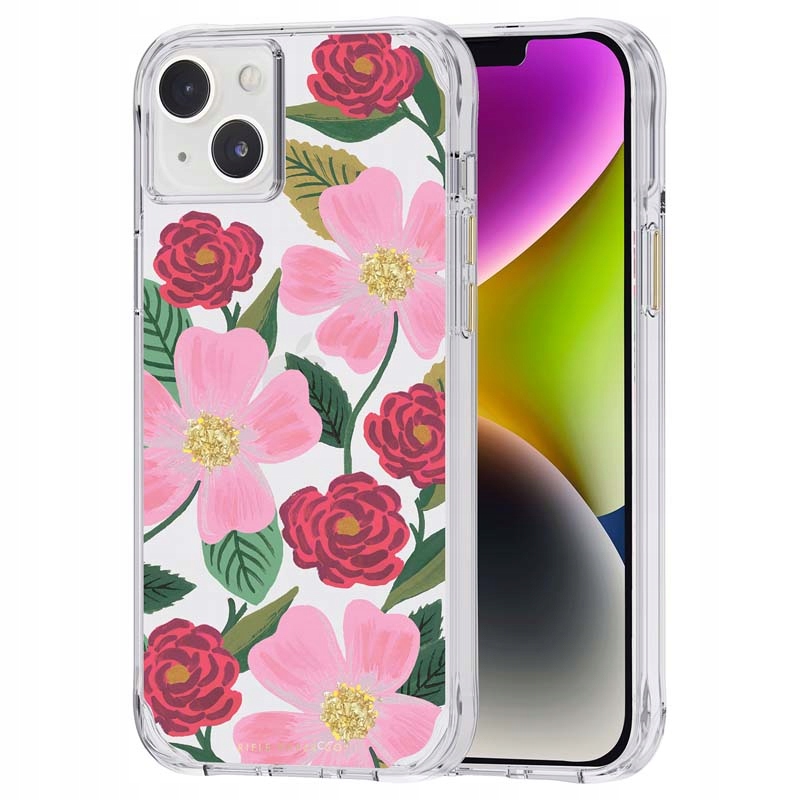 Rifle Paper Clear – Pouzdro pro iPhone 14 Plus zdobené zlatem (Rose Garden)