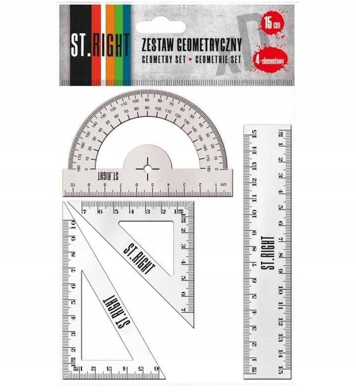 

Zestaw geometryczny 4 el. 15 cm linijka ekierka