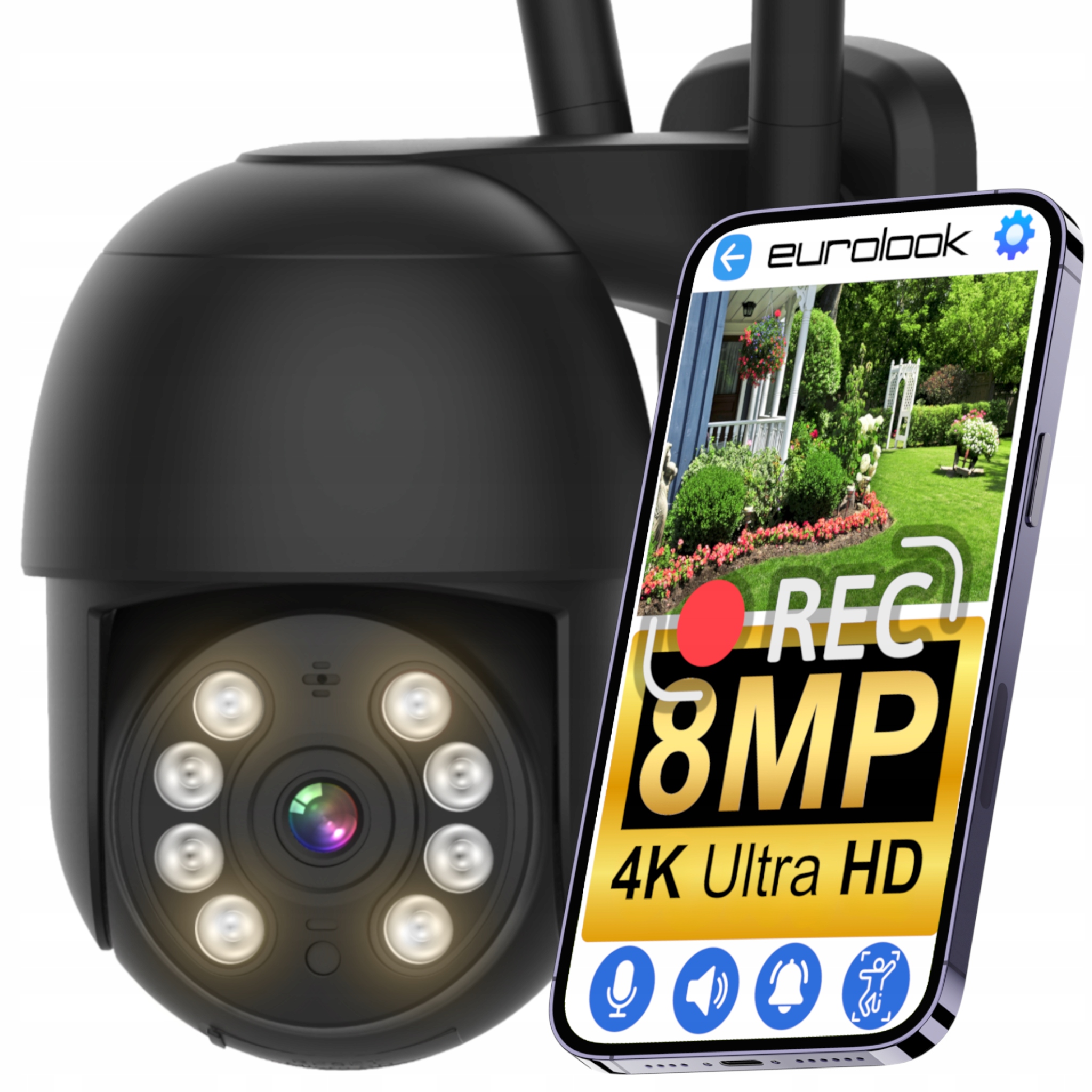 Bezdrátová venkovní otočná Ip WiFi kamera 8MPx 4K Uhd Oznámení