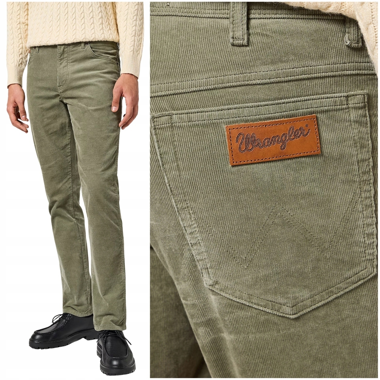 Wrangler Texas Slim Dusty Olive látkové kalhoty W40 L34
