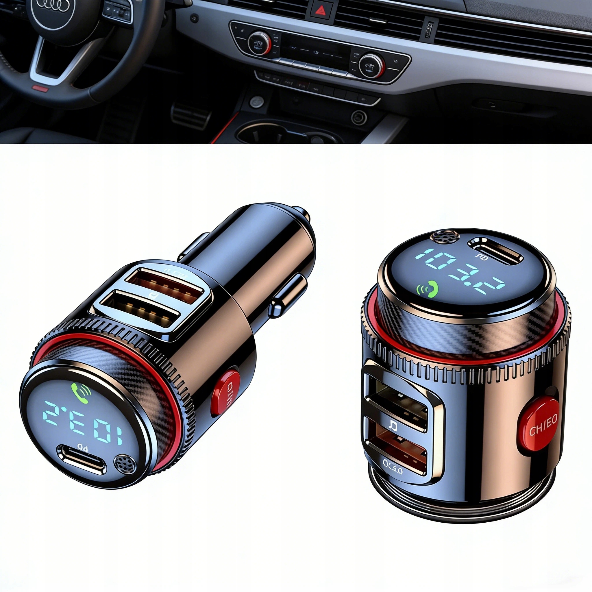 Automobilový Fm Vysílač S Bluetooth 5.4 – Pd 30W QC3.0 Usb-c, 12/24V