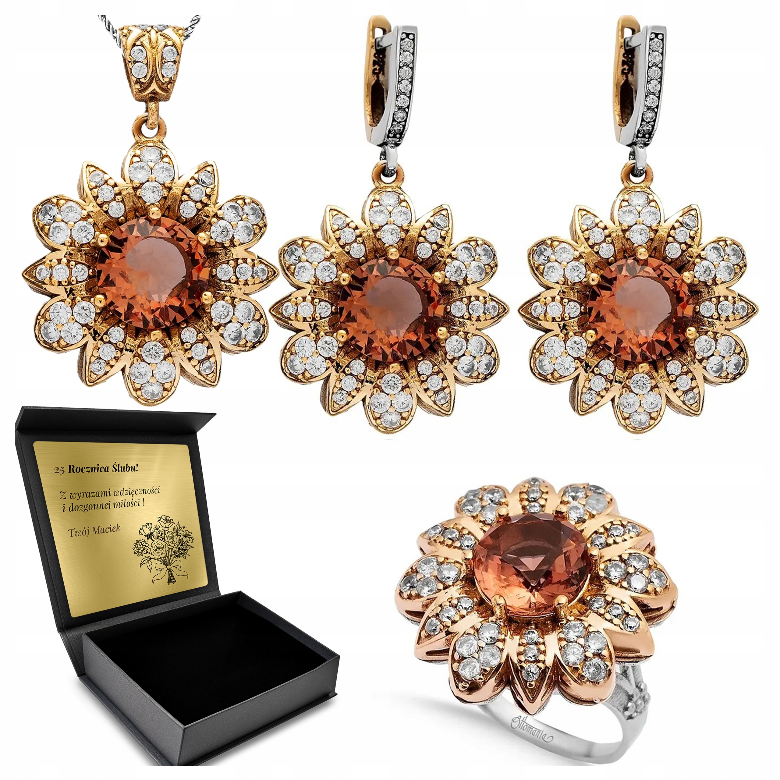 Komplet Stříbrných Šperků 925 Zirkony Zultanit Dárek pro ženu Gravírování