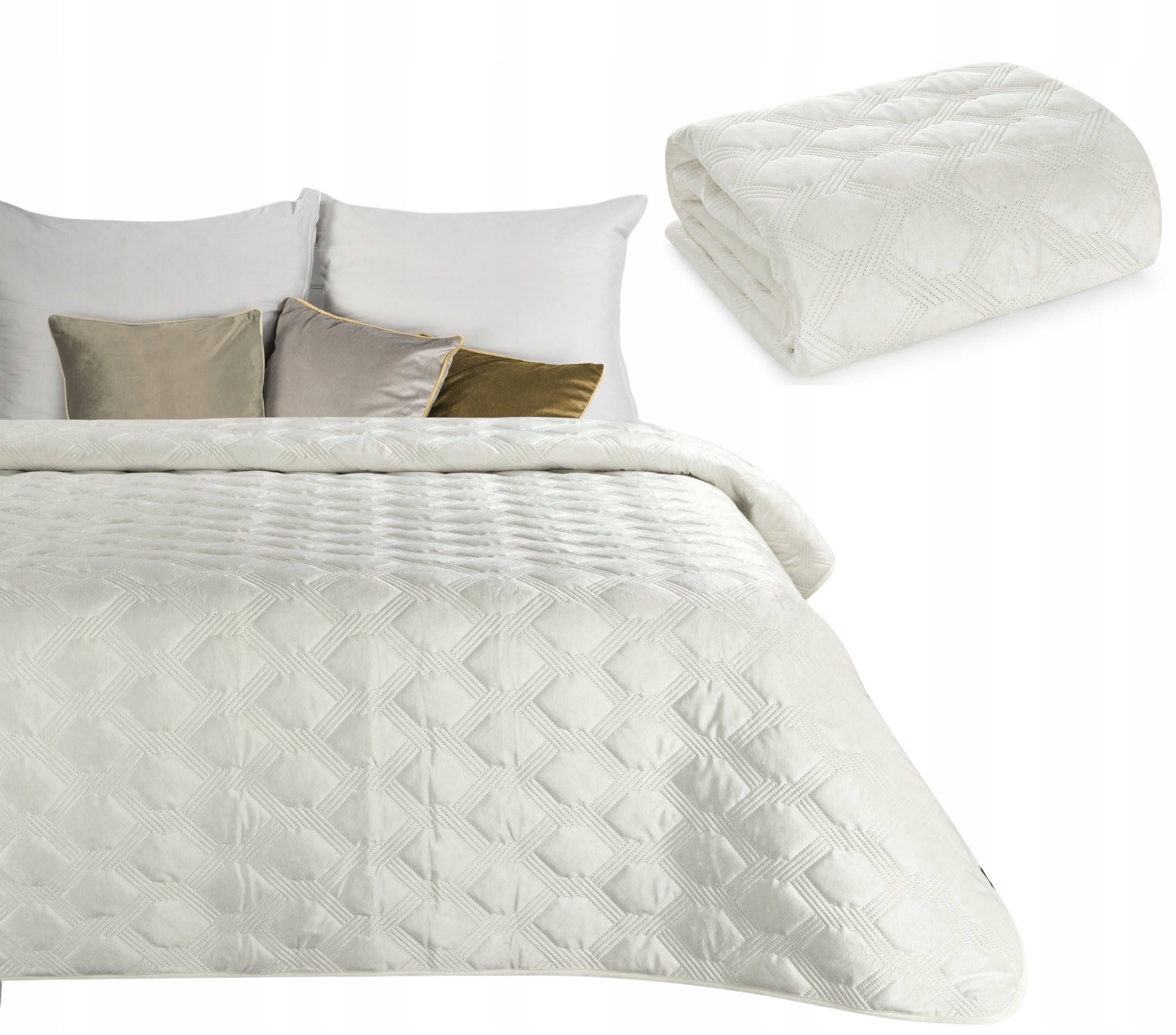 Narzuta Na Łóżko 200x220 Eurofirany Sofia 5 kremowa Welwetowa Pikowana