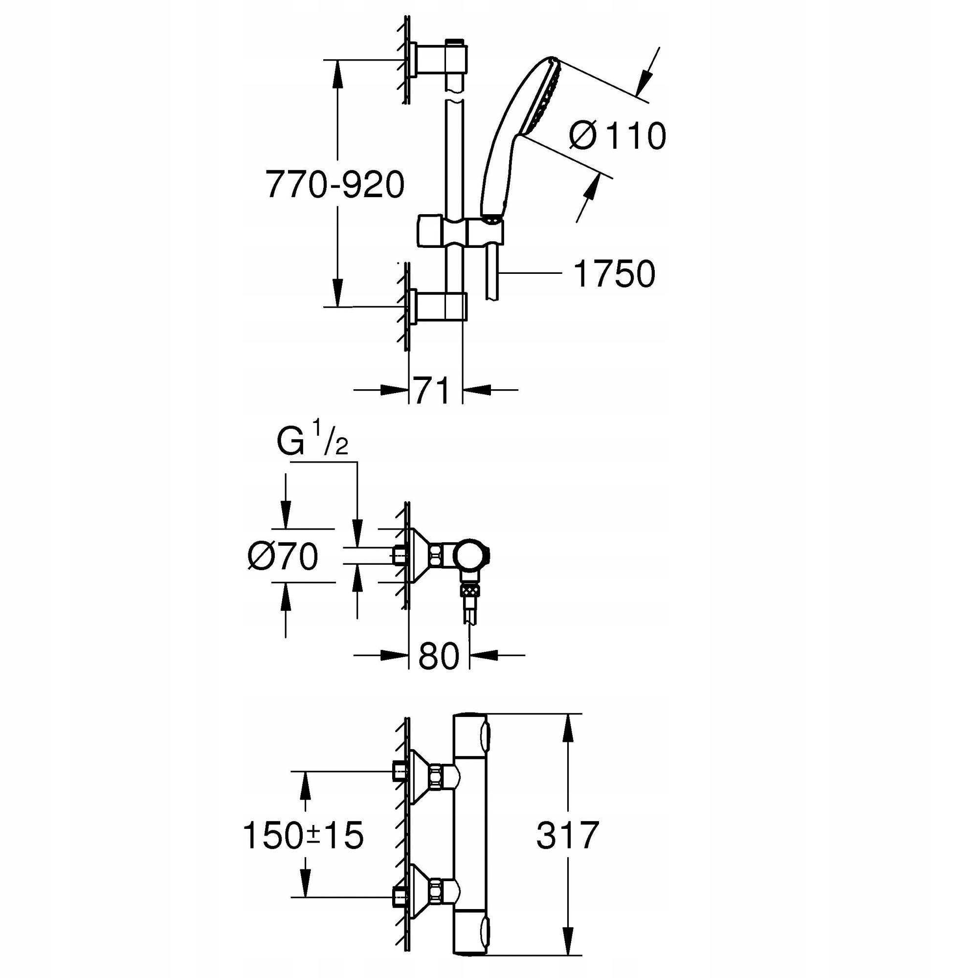 BATERIA PRYSZNICOWA ŚCIENNA TERMOSTATYCZNA GROHE PRECISION FLOW CHROM Marka Grohe