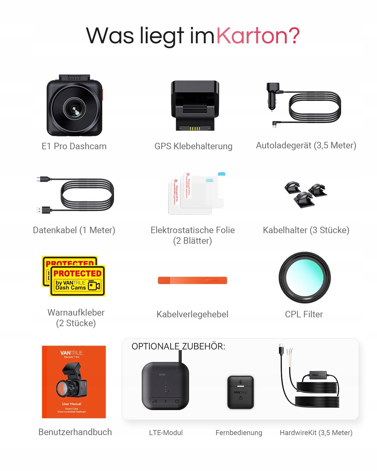 VANTRUE E1 Pro 4K HDR Dash Cam GPS WiFi Night Recording 160° — miniatura 9