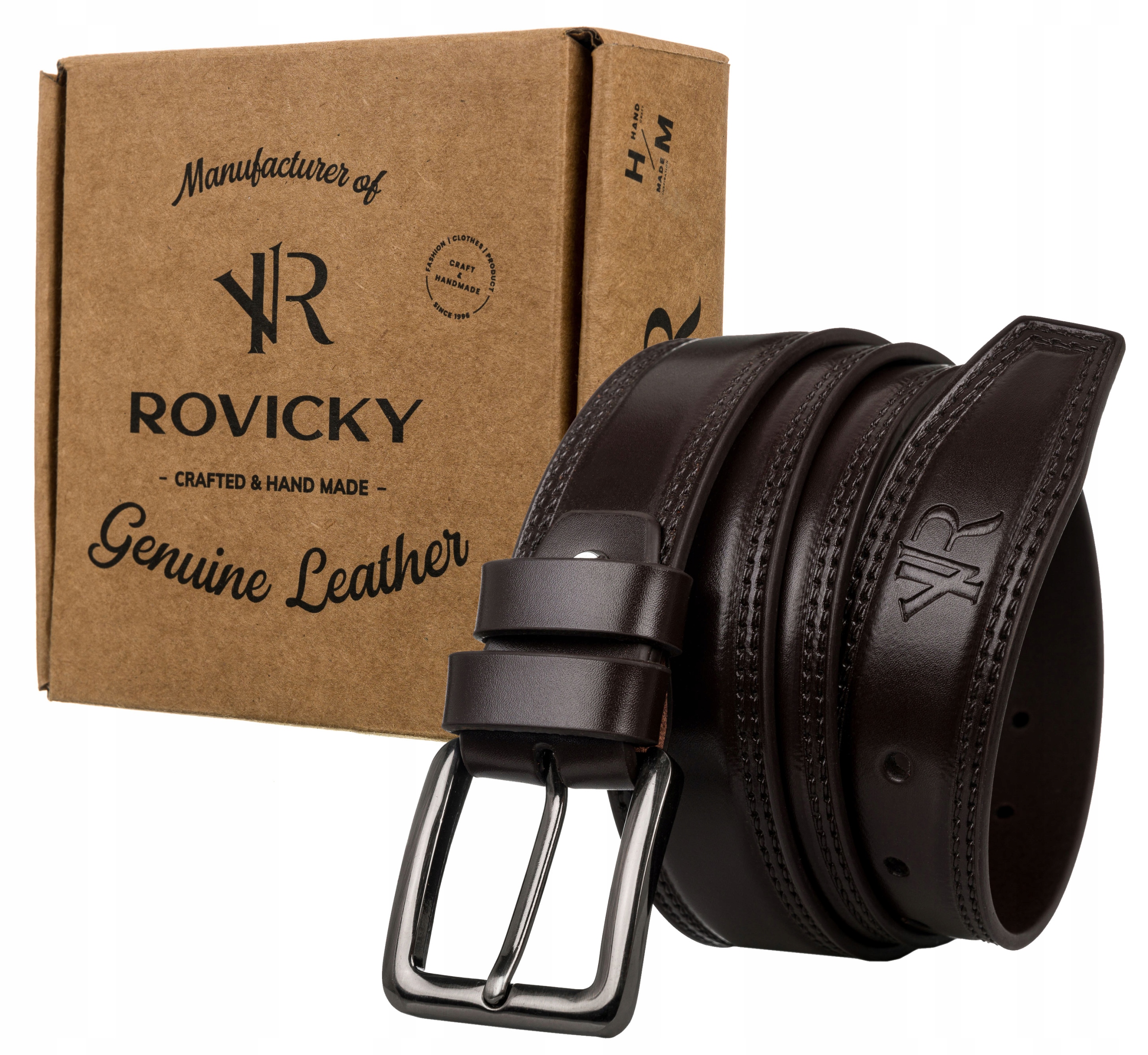 

Elegancki pasek męski do garnituru skóra Rovicky