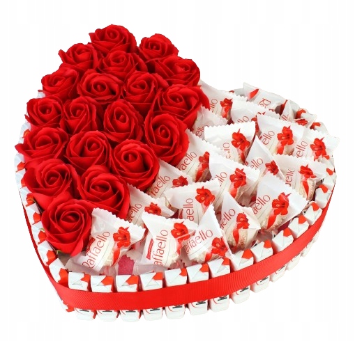 Srdce Valentýna Květiny Mýdlové Kinderky Rafaello Čokoládky Dárek Kytice