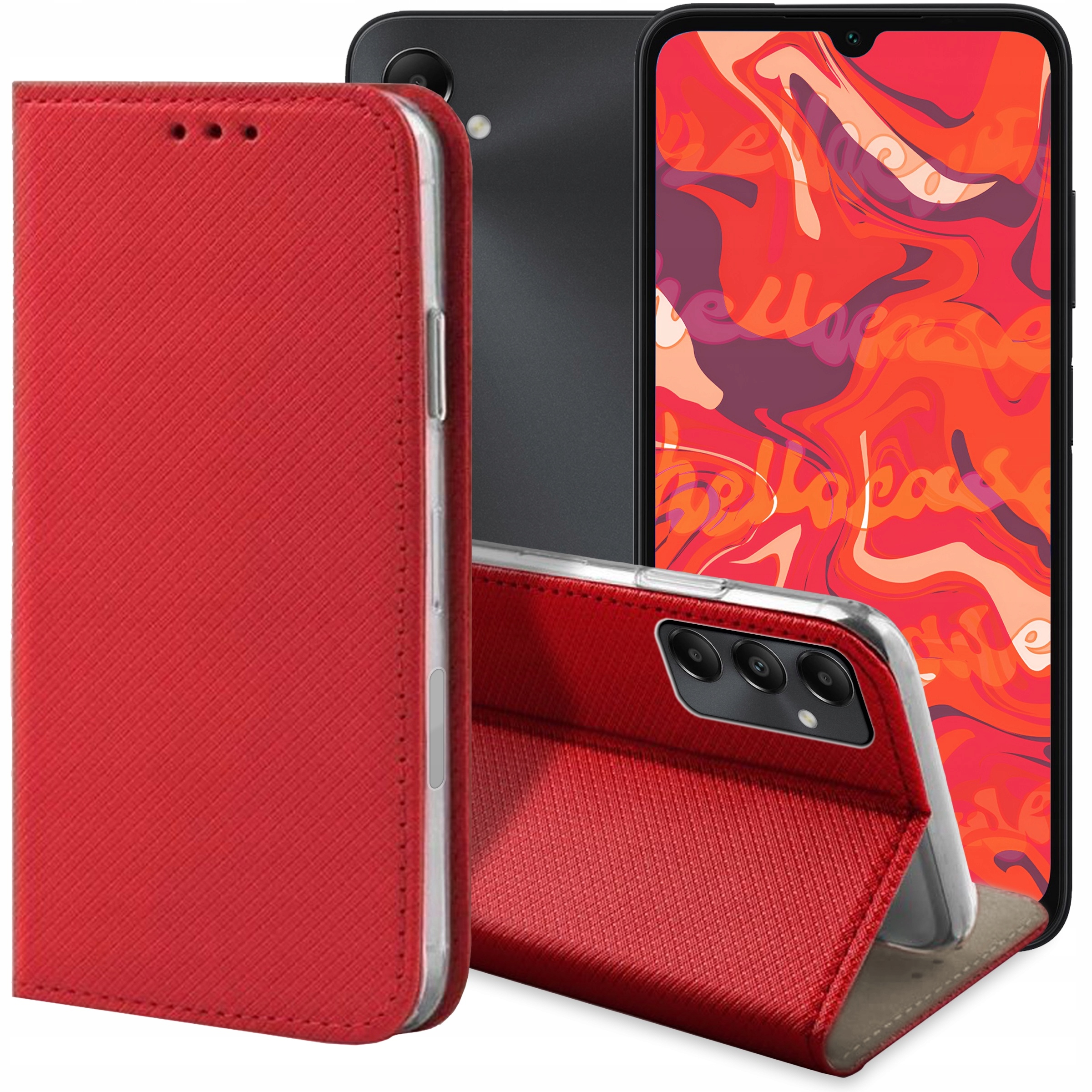 Etui Z Klapką Do Samsung Galaxy A05S Czerwone Zamykane Magnetyczne Kabura