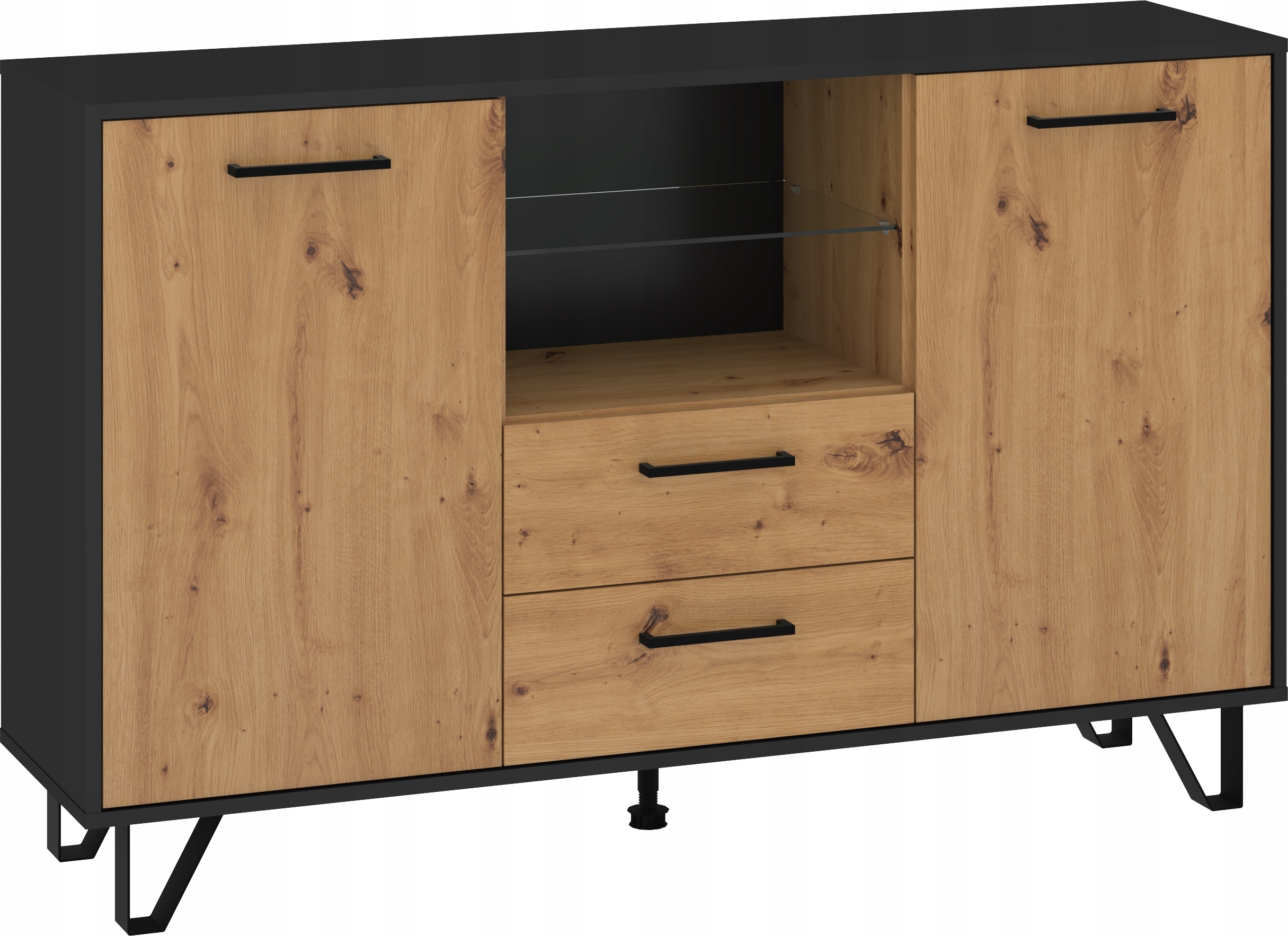 Komoda Boss 2D2S BOS-03 černá/dub artisan 140 cm