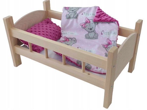 ŁÓŻECZKO DREWNIANE dla lalek LALKI + POŚCIEL