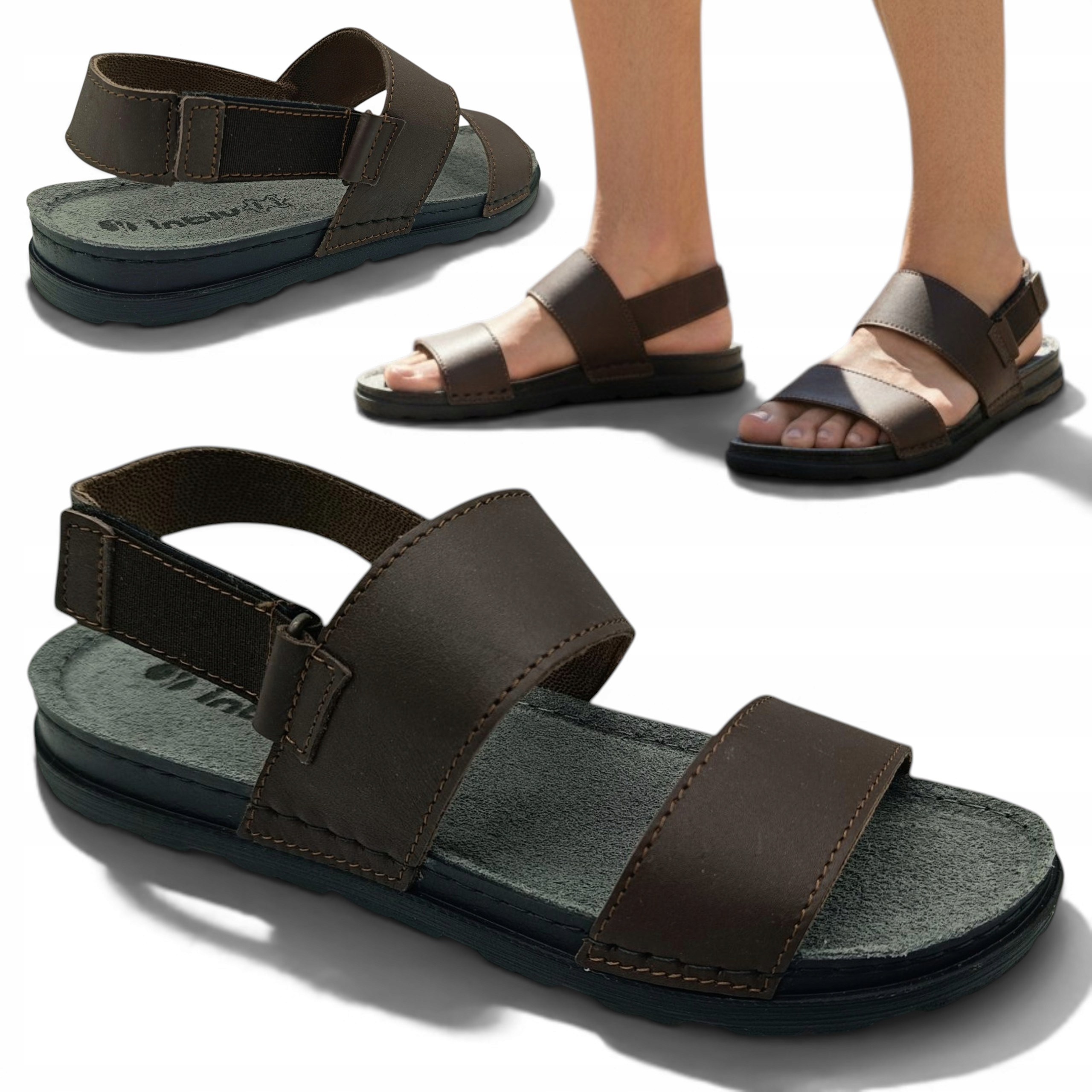 44 Inblu Pánské sandály z přírodní kůže, pohodlné, turistické, hnědé Na Suchý Zip