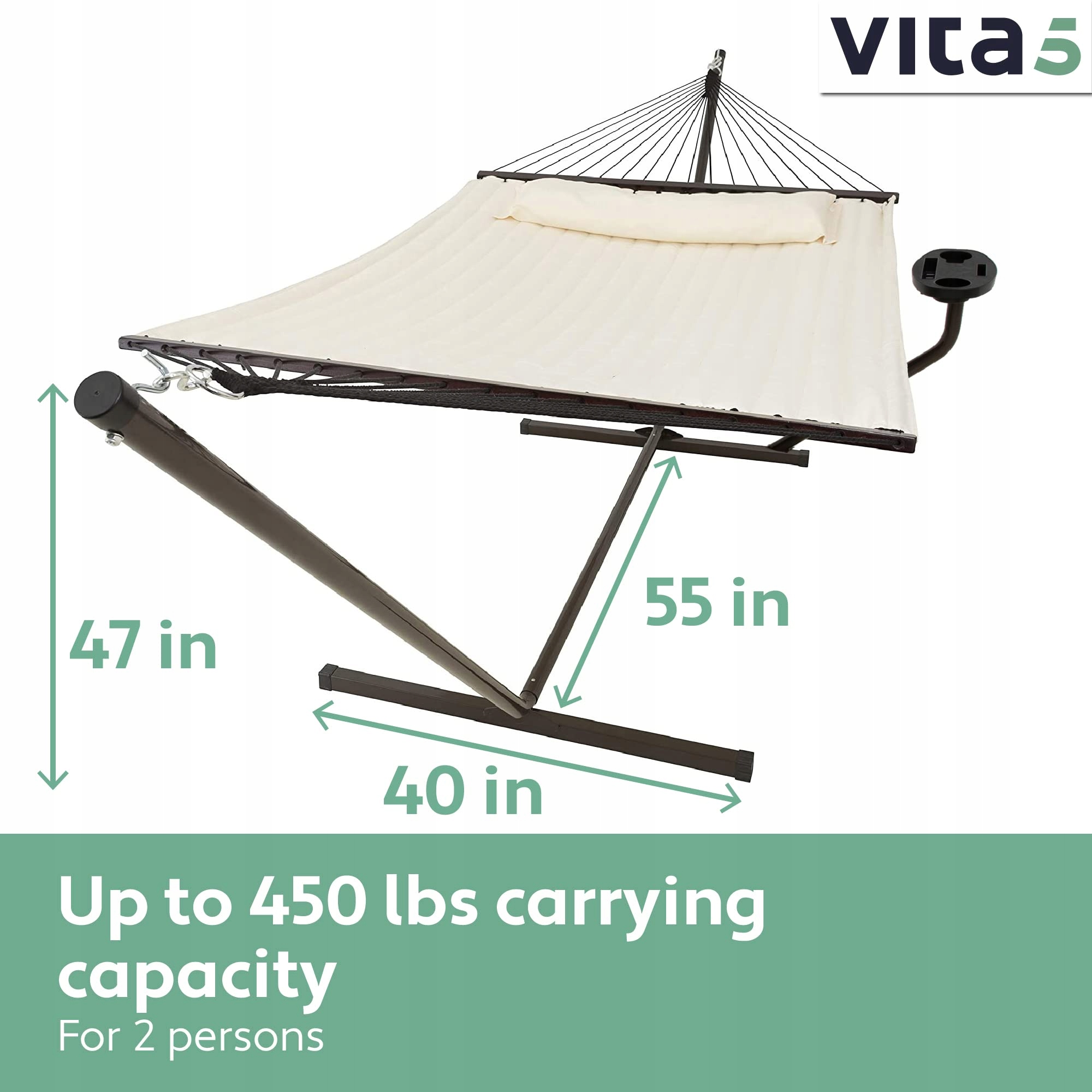 VITA5 Hamak Zestaw Ogrodowy Dla 2 Osób 200 kg Balkon Ogród Basen Wersja 1 — miniatura 3