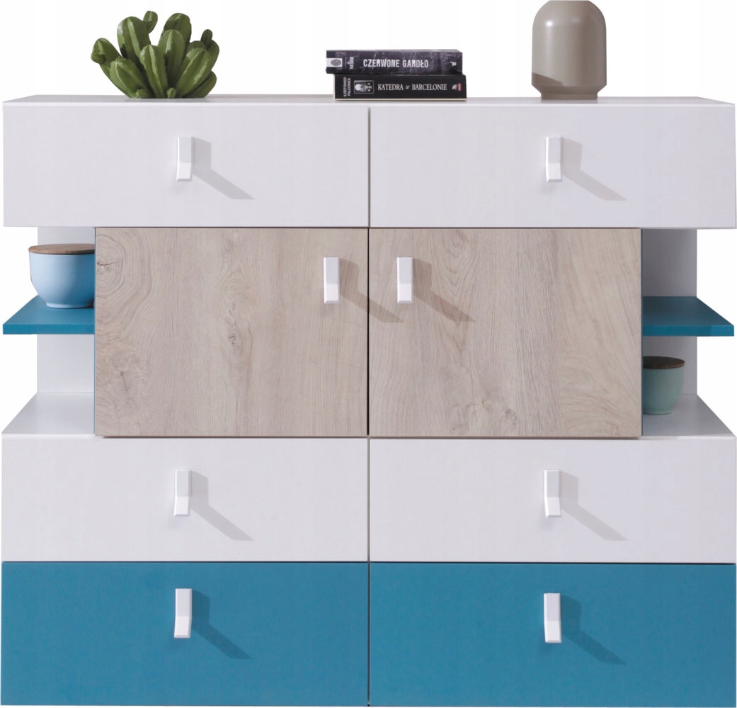 Komoda Iseo 110 cm do obývacího pokoje Ložnice 6 zásuvek Bílá