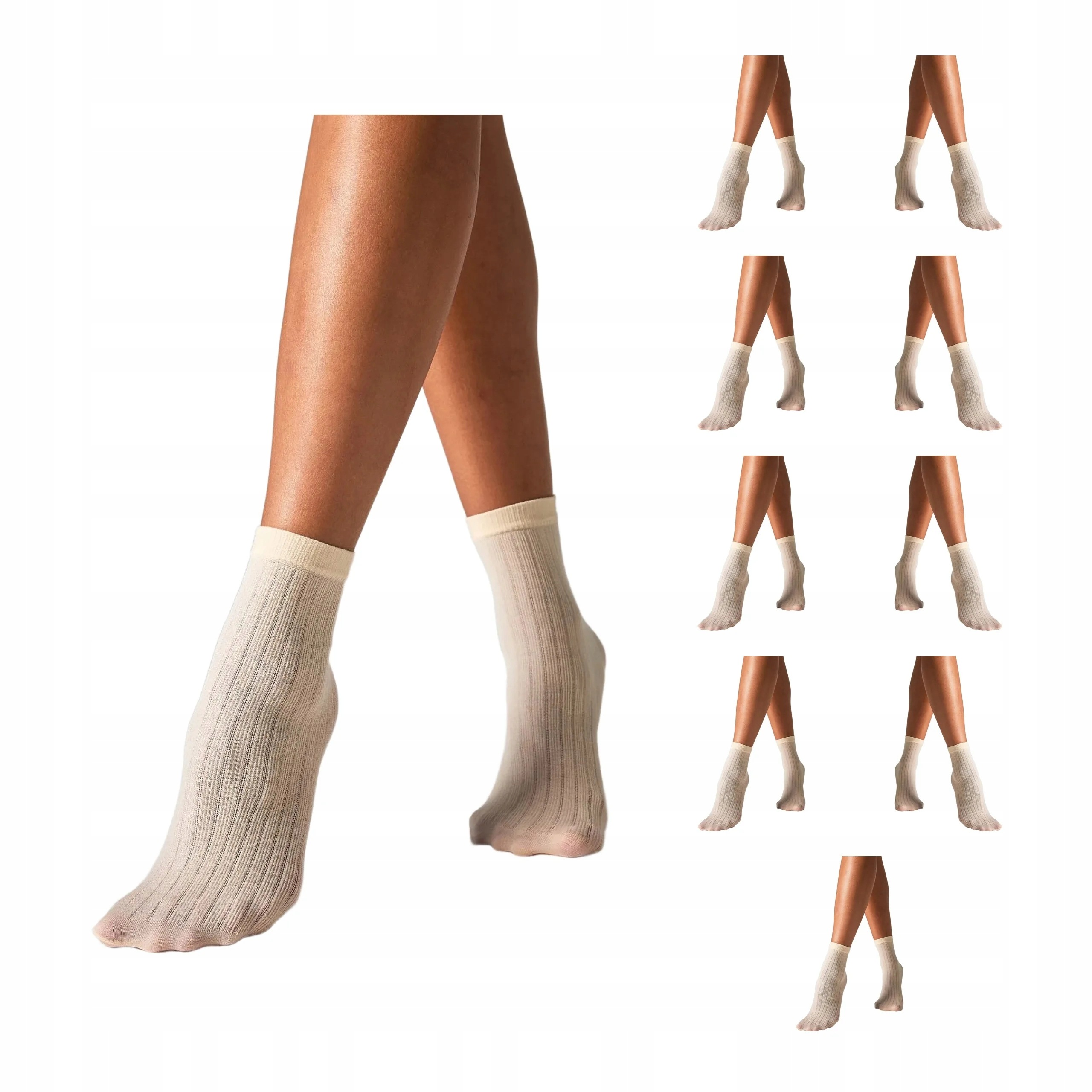 10 párů Ponožky s vlnou merino, teplé, 10 x krémové, Univerzální