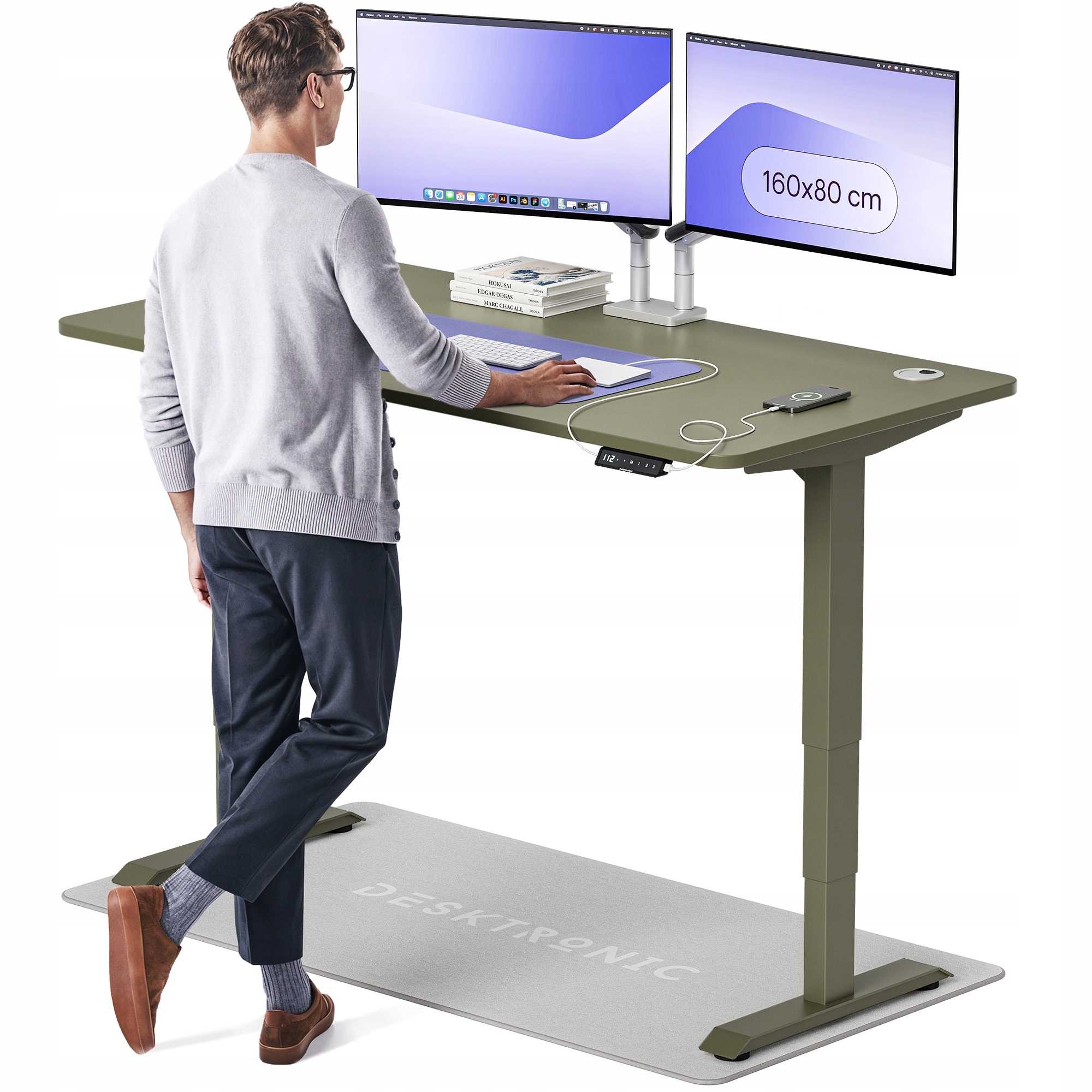 Biurko z elektryczną regulacją wysokości HomePro 160x80 cm Zielony/Zielony