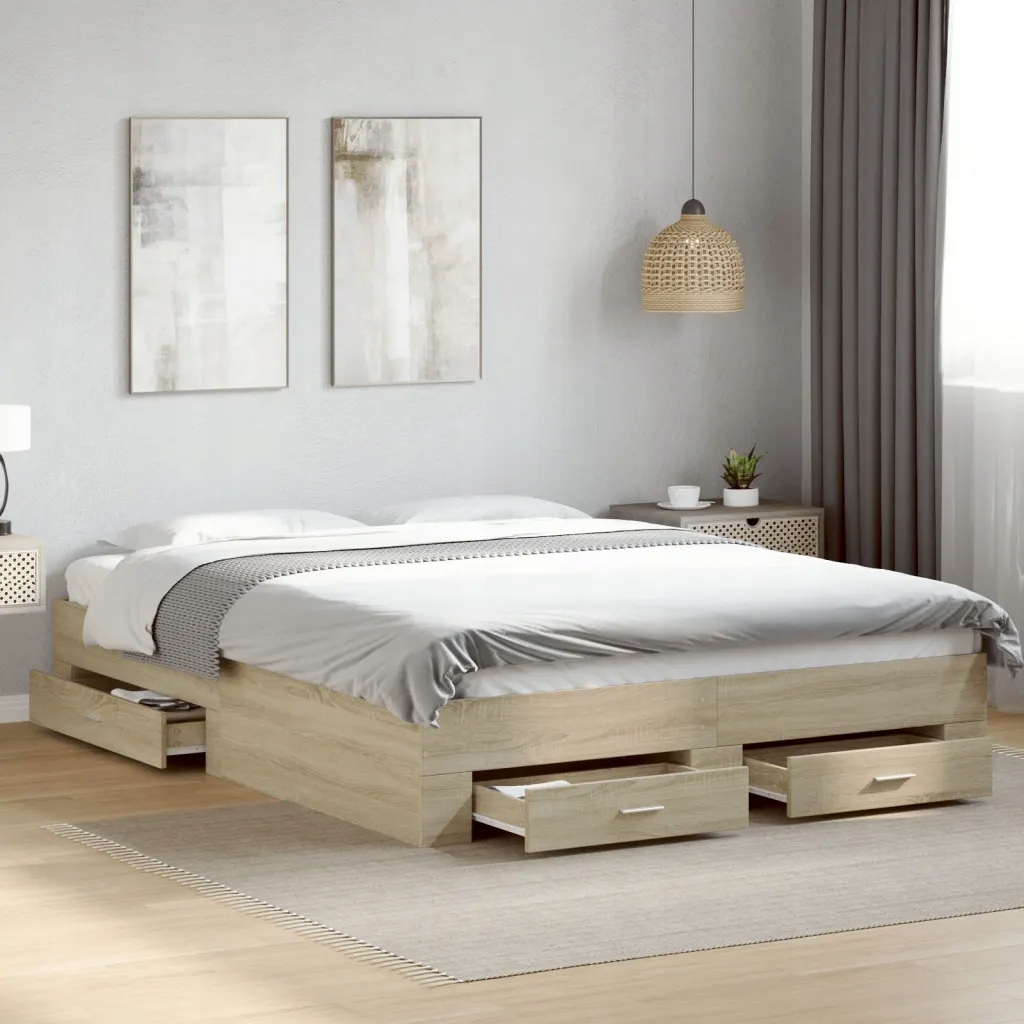 Rám postele se zásuvkami dub sonoma 150x200 cm kompozitní dřevo Hnědá 32803