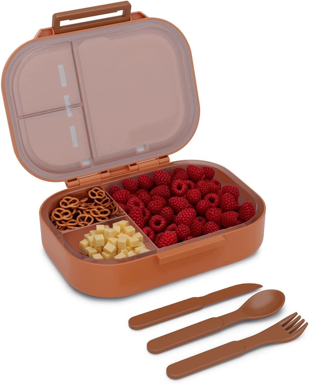 Śniadaniówka Bento dla dzieci 3 przegródki ze sztućcami pomarańczowa