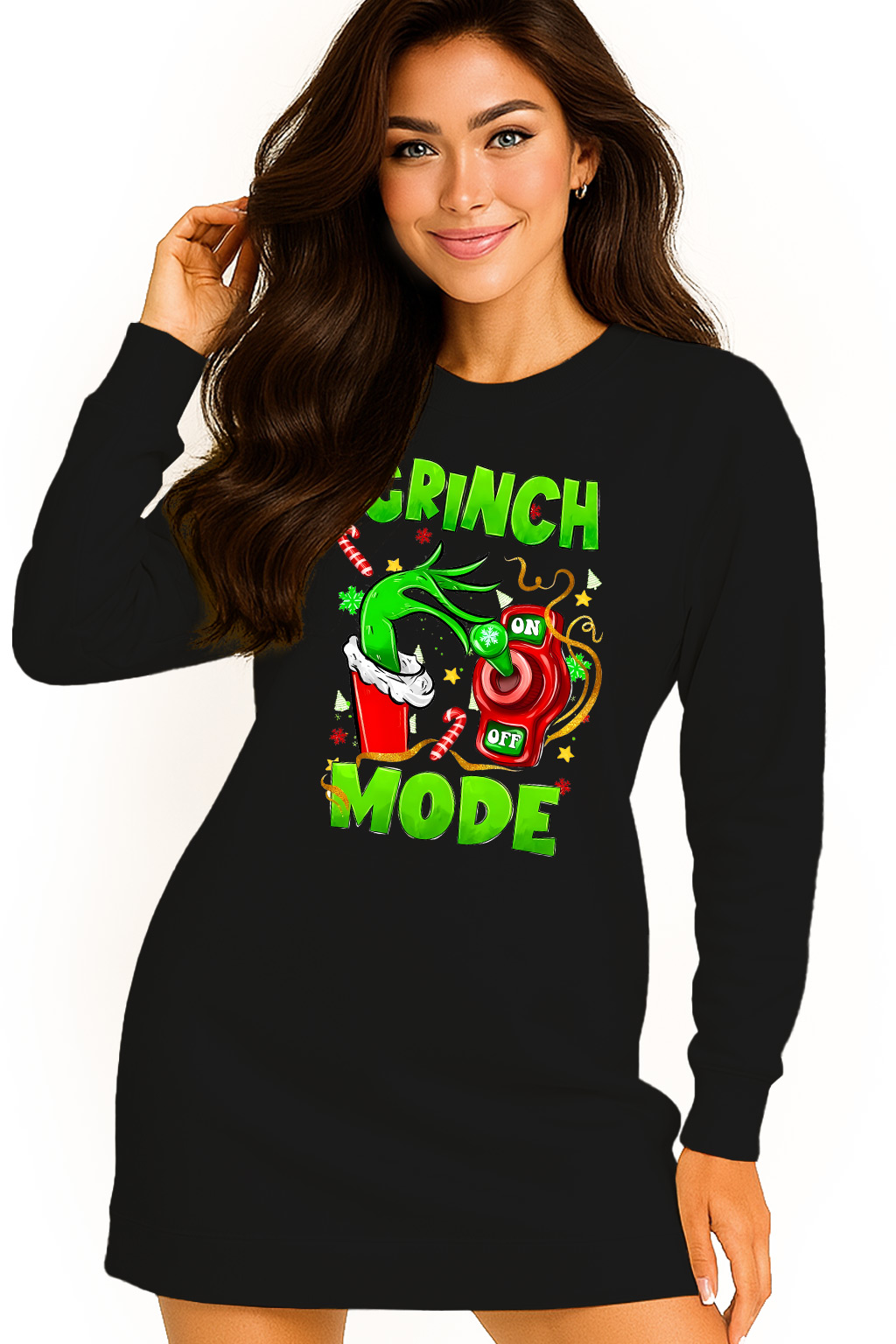 Mikina Vánoční Oversize Šaty Grinch Mode On Dárek Vánoce L