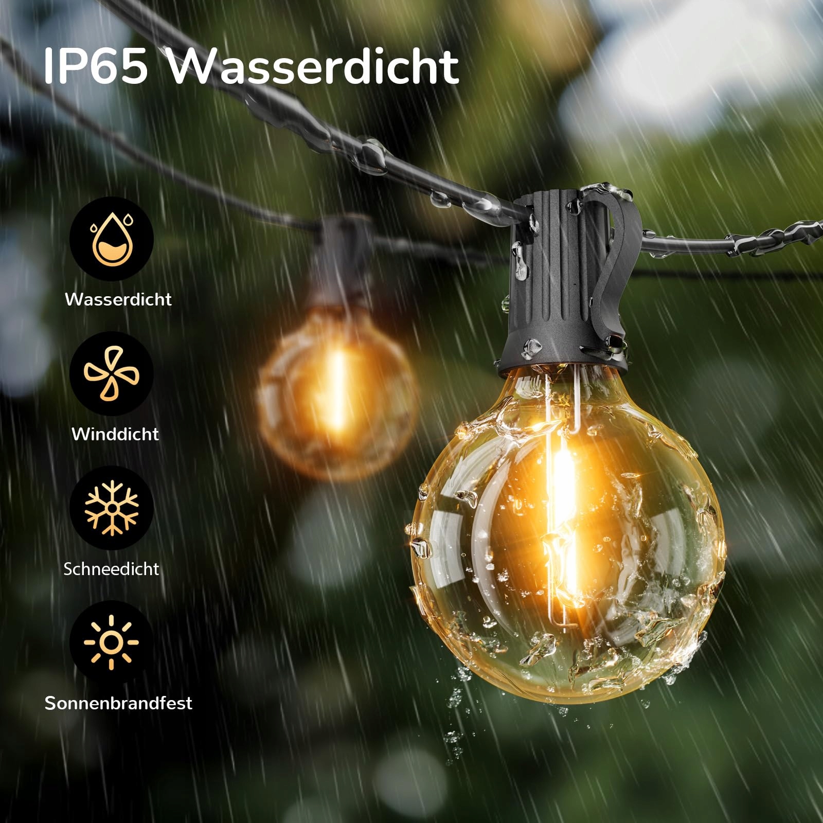 EHAHO Girlanda Zestaw Lampek Zewnętrznych 17M IP65 Wodoodporna 15+3 LED G40 — miniatura 2