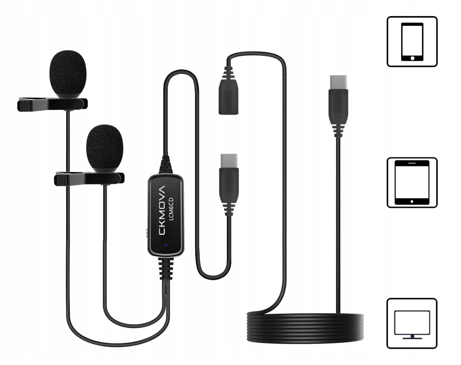 Podwójny mikrofon krawatowy USB C do smartphone