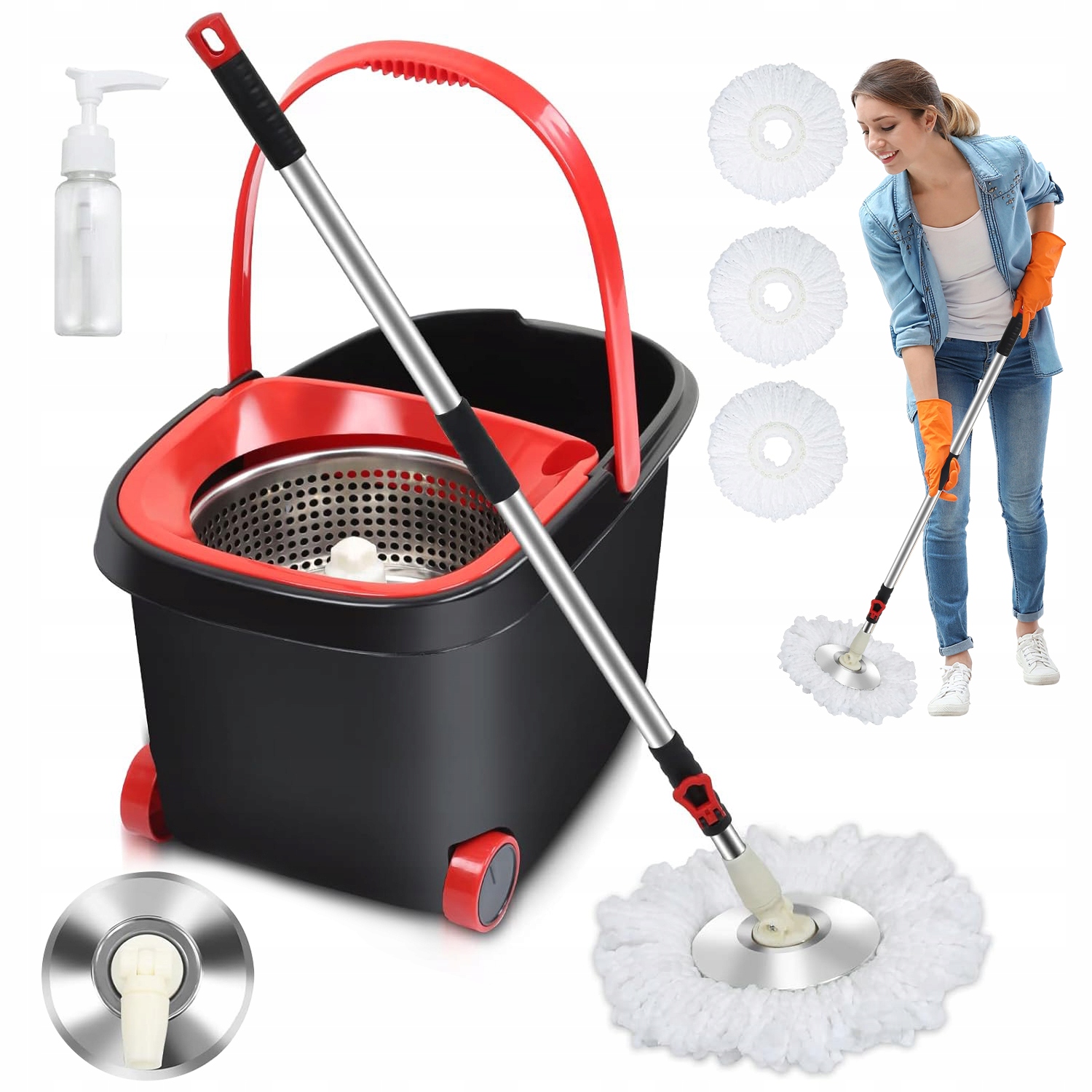 Levně 360° Skládací Teleskopický Rotační Mop S Kbelíkem 2V1 Pro Úklid Domácnosti