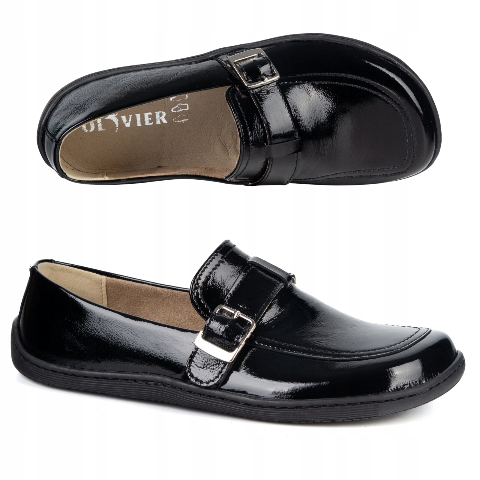 Dámské kožené barefoot boty Olivier Anna spona černý lak 40