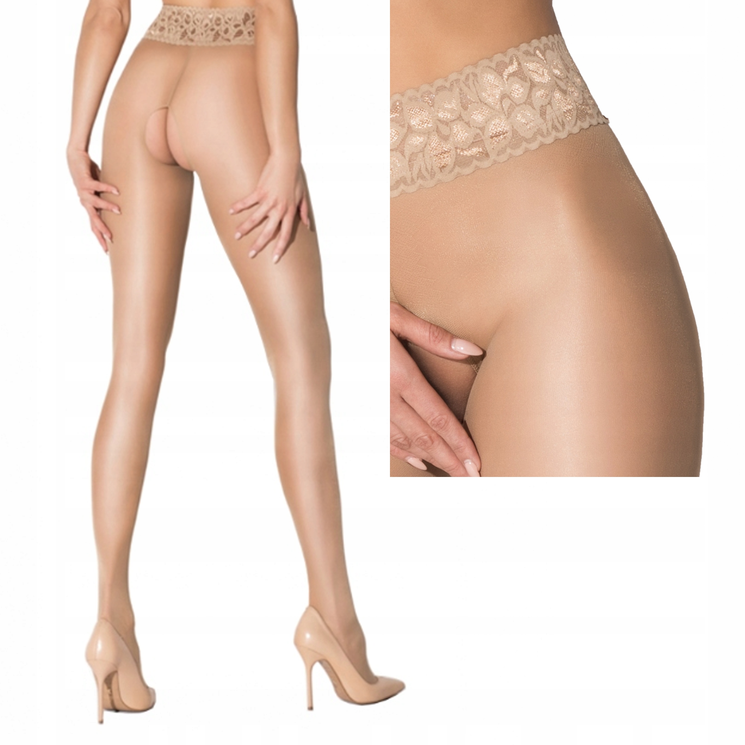 

Lace 3/4 rajstopy z wycięciem w kroku