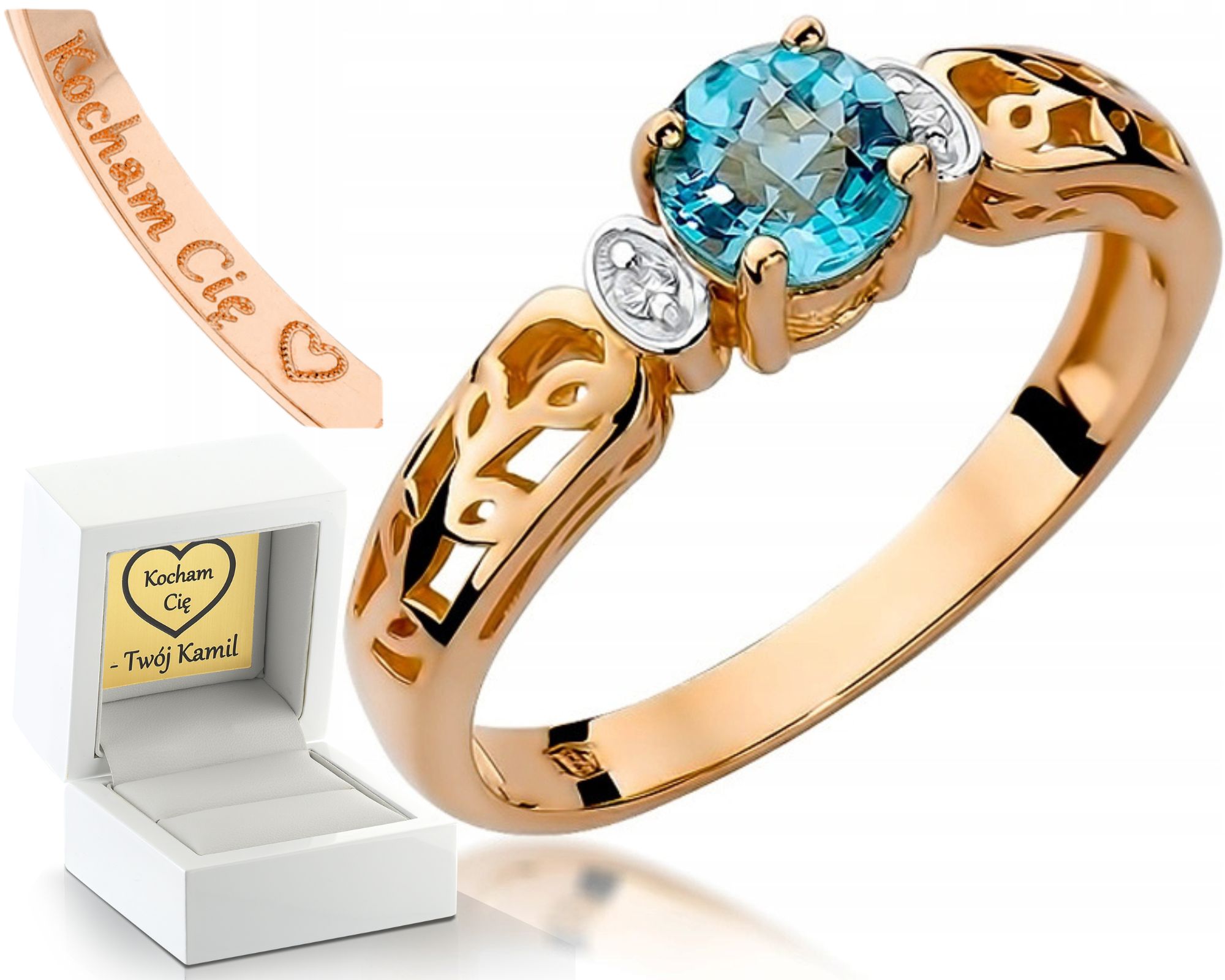 Prstýnek Topaz Brilianty 585 Z Růžového Zlata