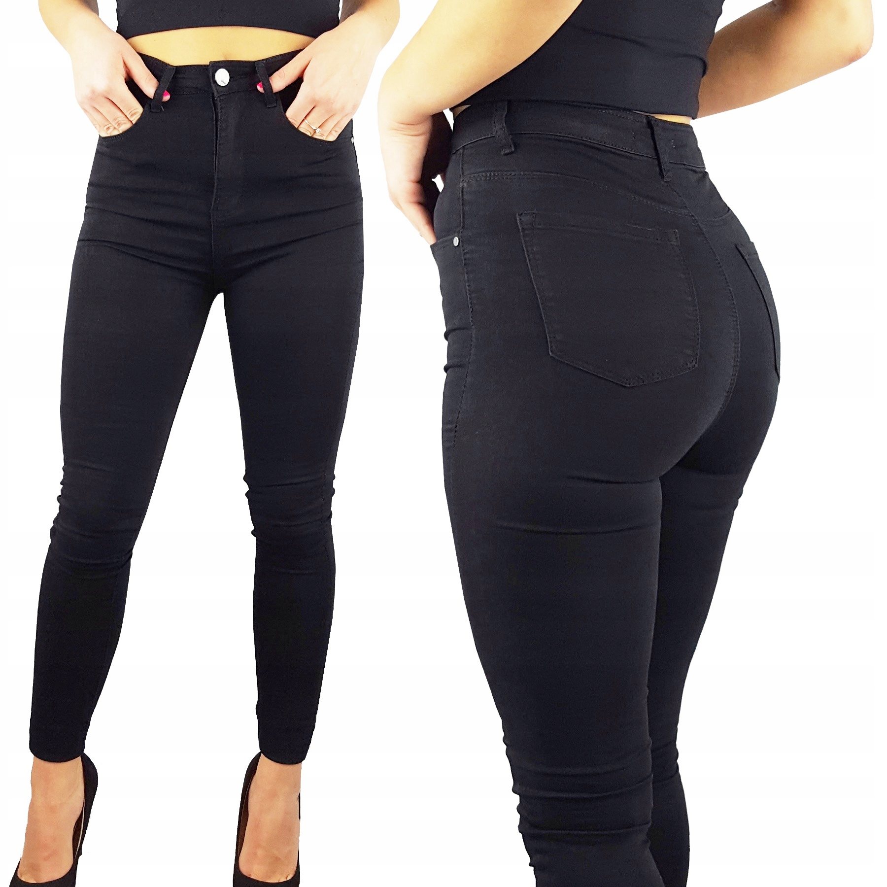 Klasyczne Jeansy Damskie Wysoki Stan Czarne 4XL/48