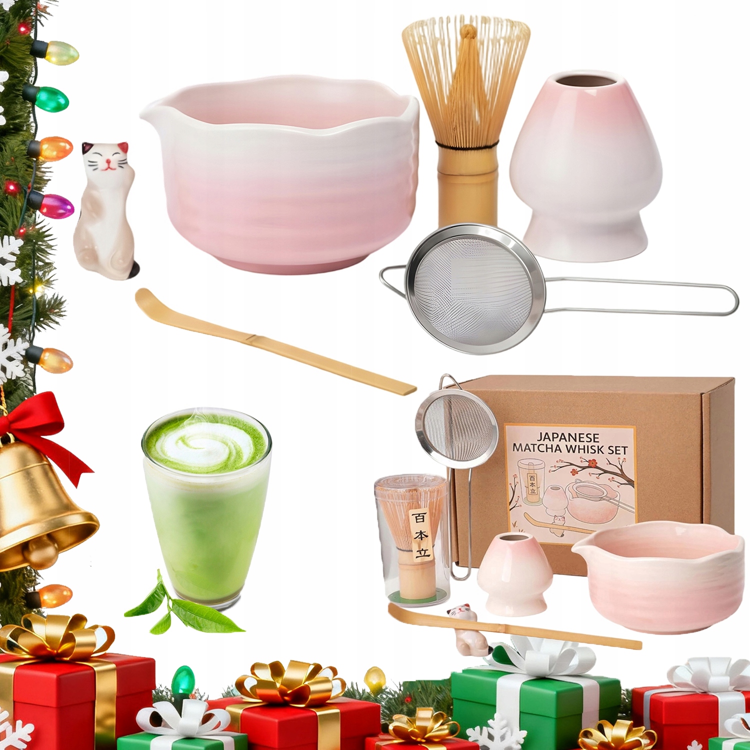 Bambusowy Zestaw Do Robienia Matchy Trzepaczka Łyżka Chasen, Miotełka 6W1