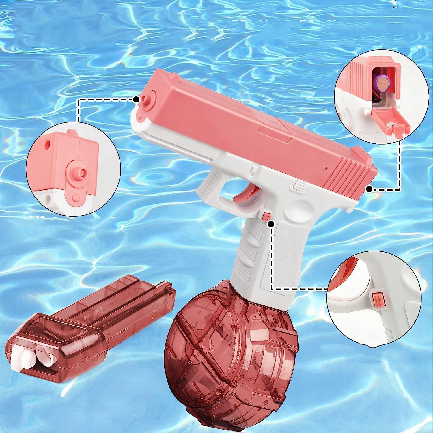 PISTOLET NA WODĘ ELEKTRYCZNY AUTOMATYCZNY DWA MAGAZYNKI 434+58CC RÓŻOWY Stan opakowania oryginalne