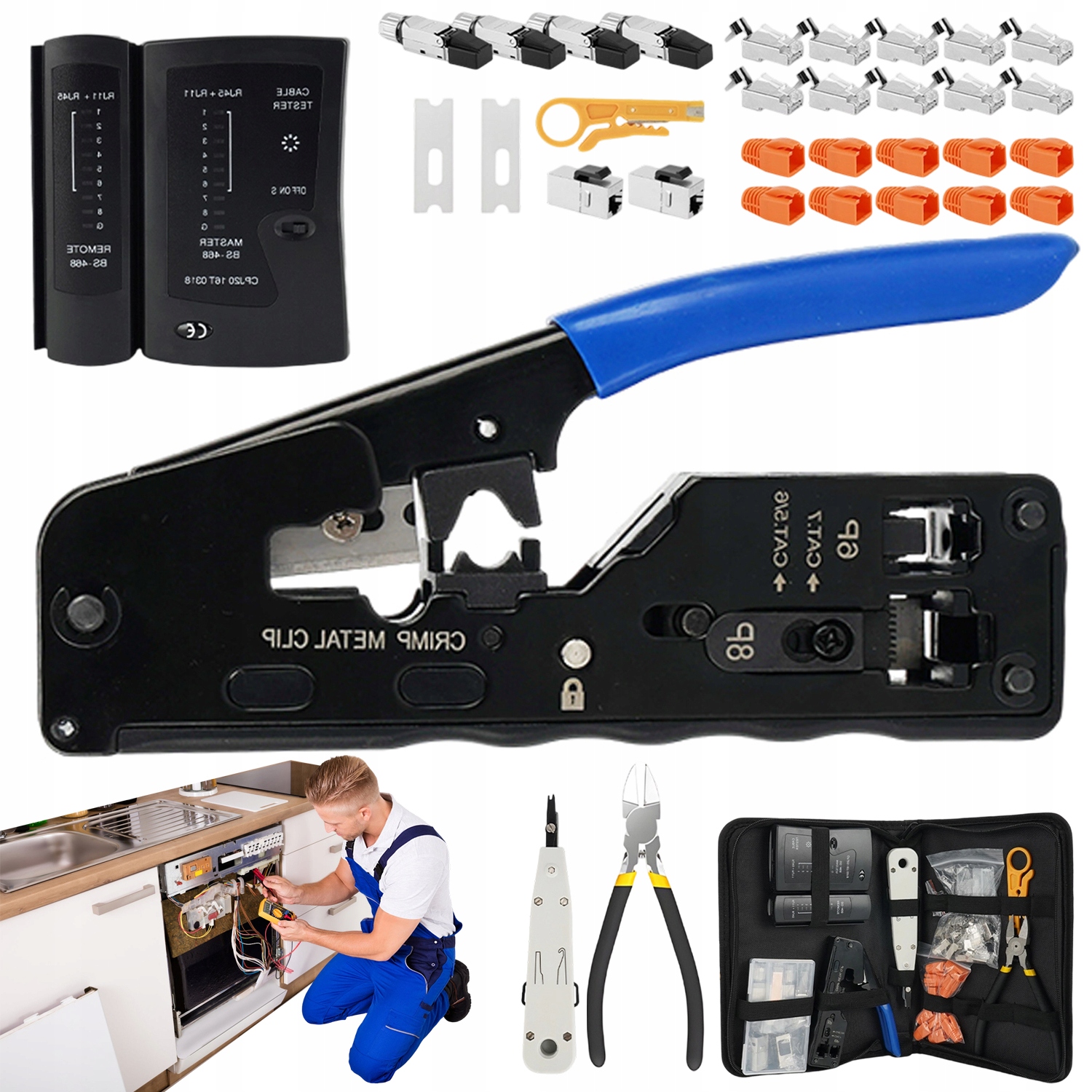 Sada Síťových Nástrojů Krimpovací 50ΜM Pro CAT7 CAT6 CAT5 RJ45/12/11