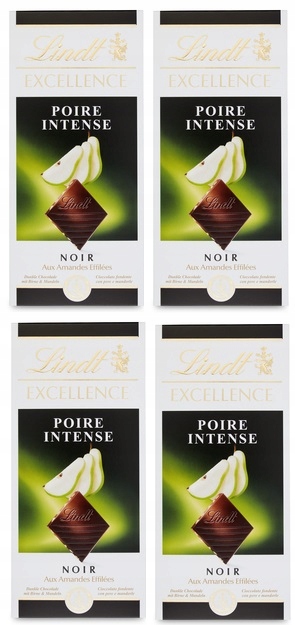 Levně 4x100g Lindt hořká Čokoláda s hruškou a mandlemi