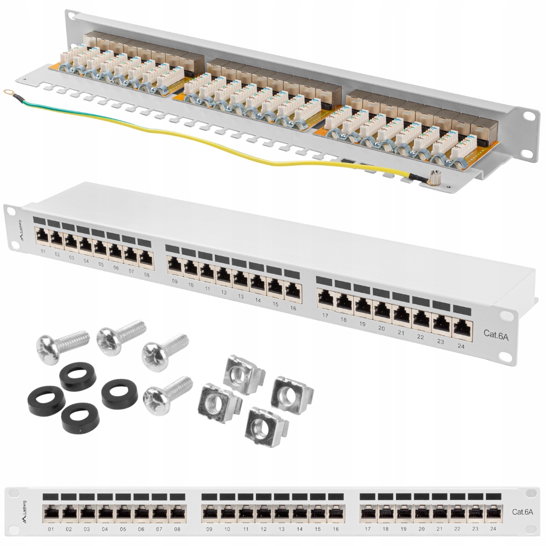 Patchpanel 24 Port 1U 19" KAT.6A Ftp Lanberg Ekranowany Szary