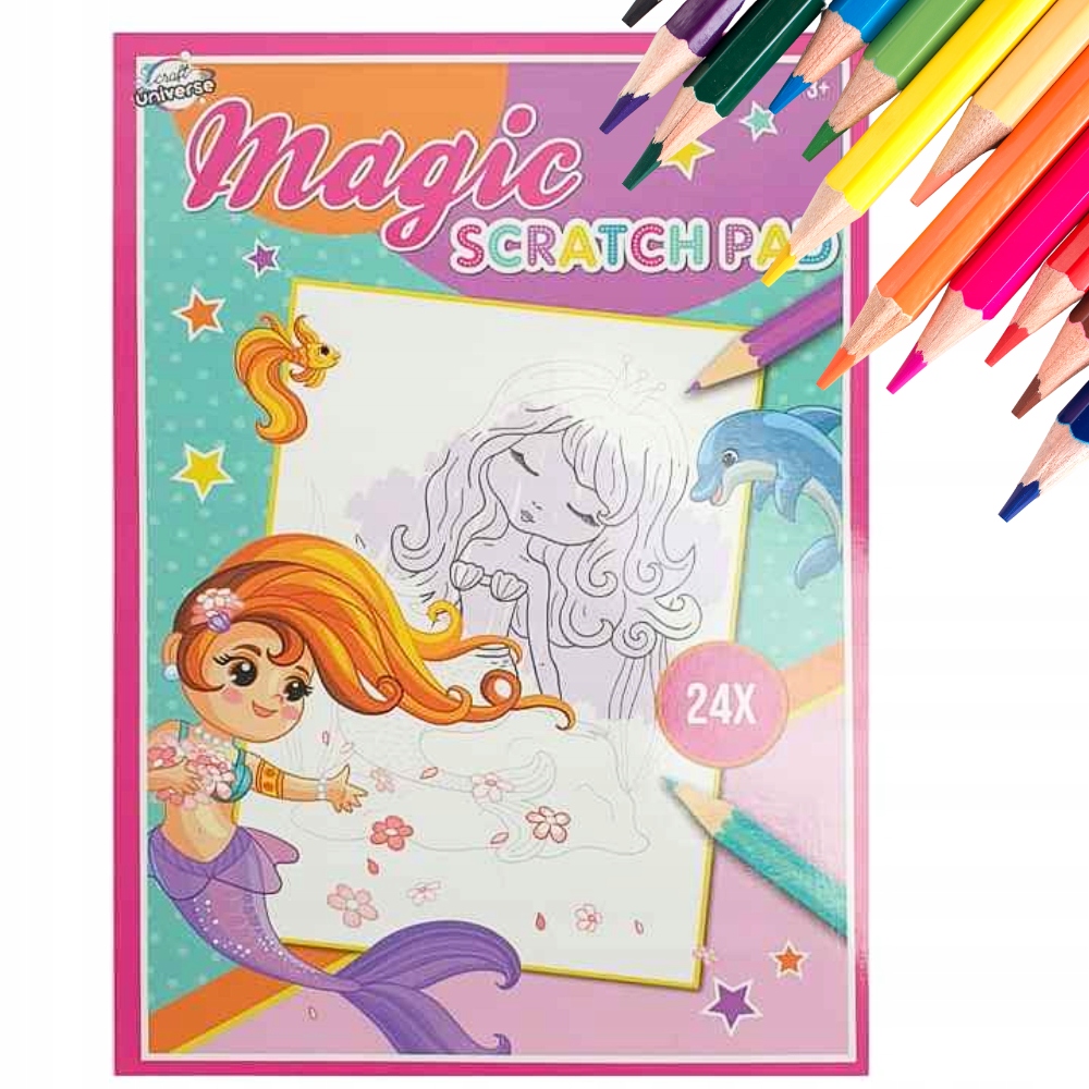 MAGICZNY BLOK ZDRAPKA ZDRAPYWANKA 24 ARKUSZE 3+ SYRENKA Z KORONĄ
