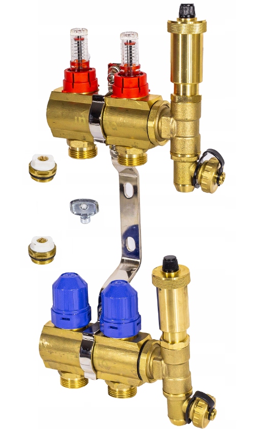 ROZDZIELACZ PODŁOGOWY OGRZEWANIA PODŁOGOWEGO 2 OBWODOWY SEKCJI MOSIĘŻNY