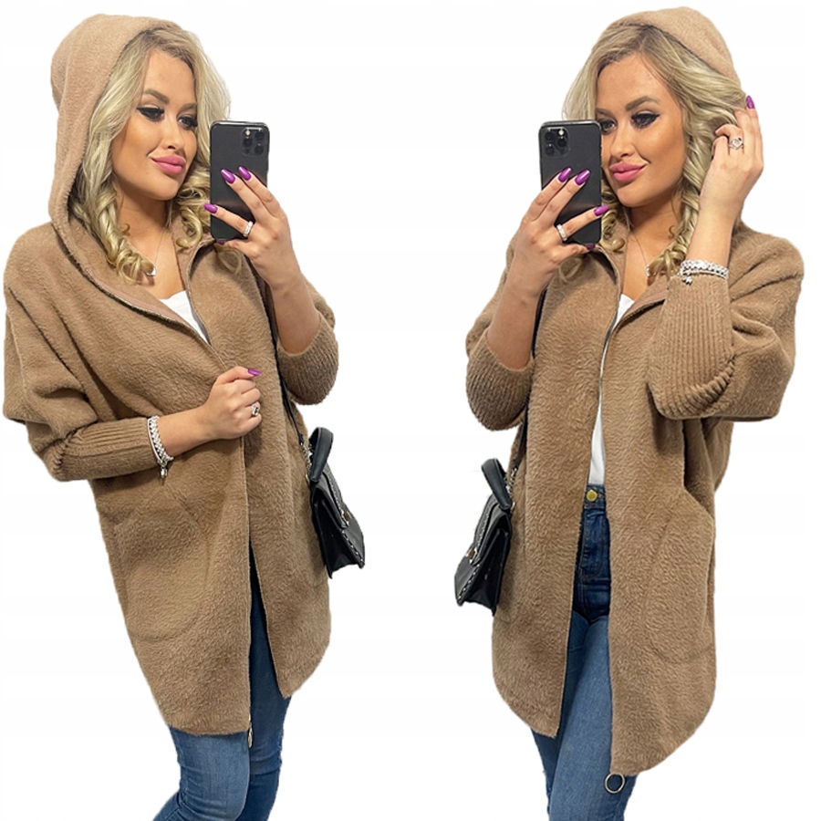 Alpaki Zip Kabát Vlna Barvy oversize Dlouhý