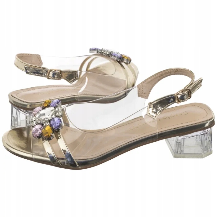 Boty na léto Dámské sandály na podpatku Sergio Leone Zlaté Sk 047