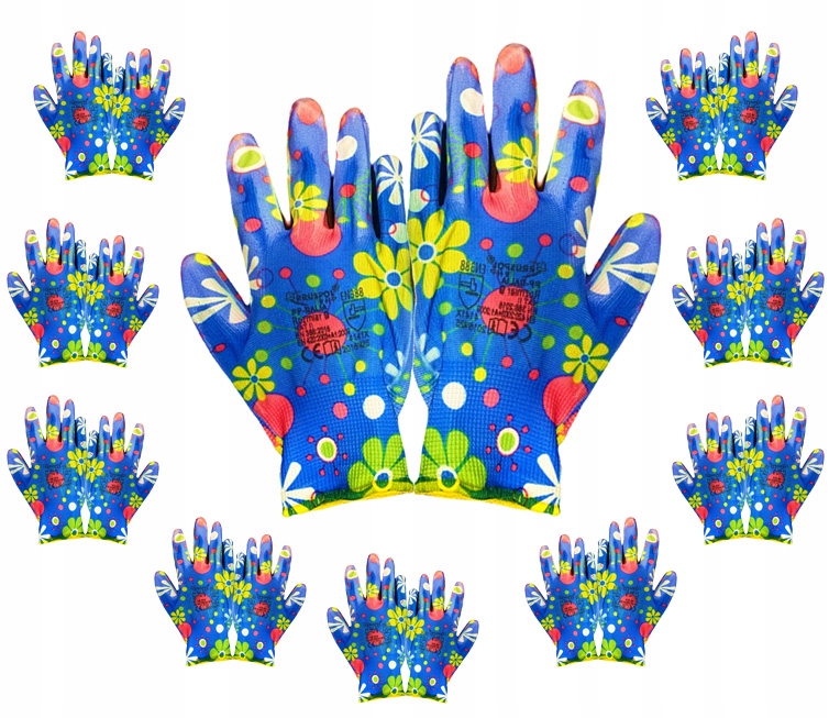 10x RĘKAWICZKI OGRODOWE RĘKAWICE DAMSKIE W KWIATKI